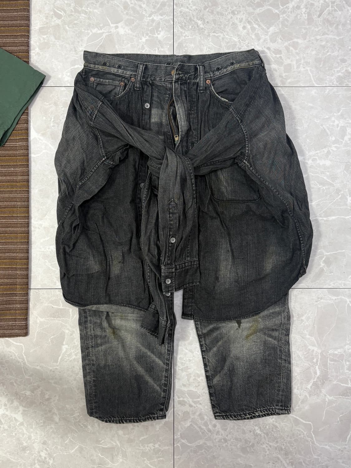 미하라 야스히로 셔츠 레이어드 데님 카프리 팬츠 상품이미지1