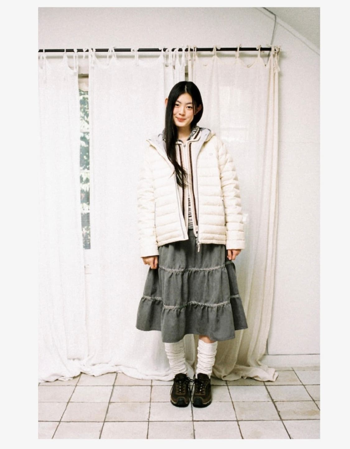 aeae - check midi tiered skirt (brown) 상품이미지3