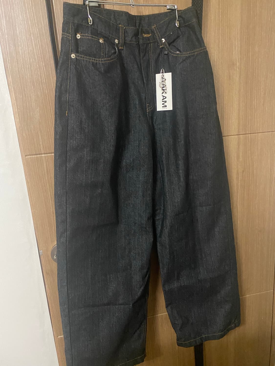 Leather Patch Denim Pants (Black) 상품이미지1