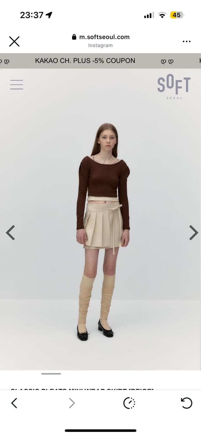 새상품) 소프트서울 베이지 플리츠 미니 스커트 상품이미지5