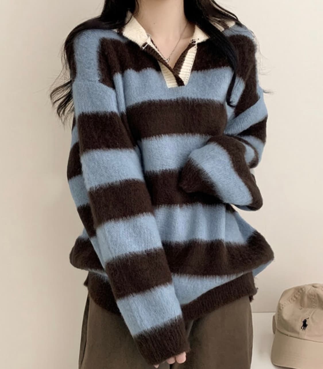 스트라이프 줄무늬 럭비니트 럭비 니트 오버핏 앙고라 상품이미지2