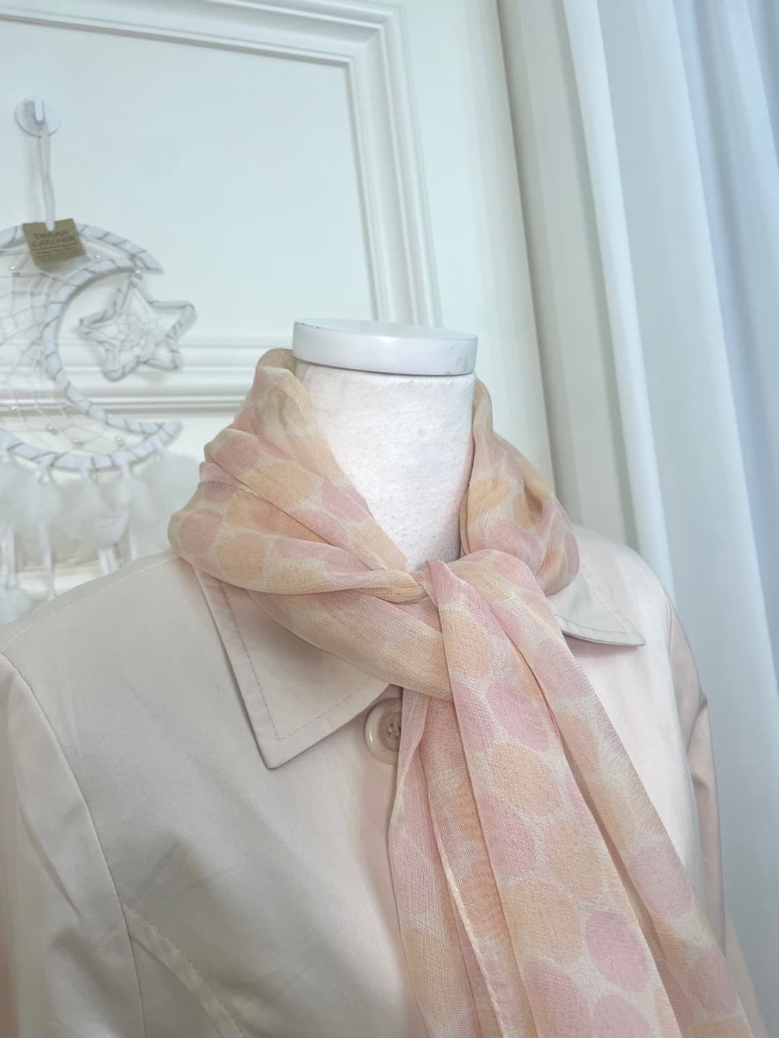coral pink dot chiffon scarf 상품이미지6
