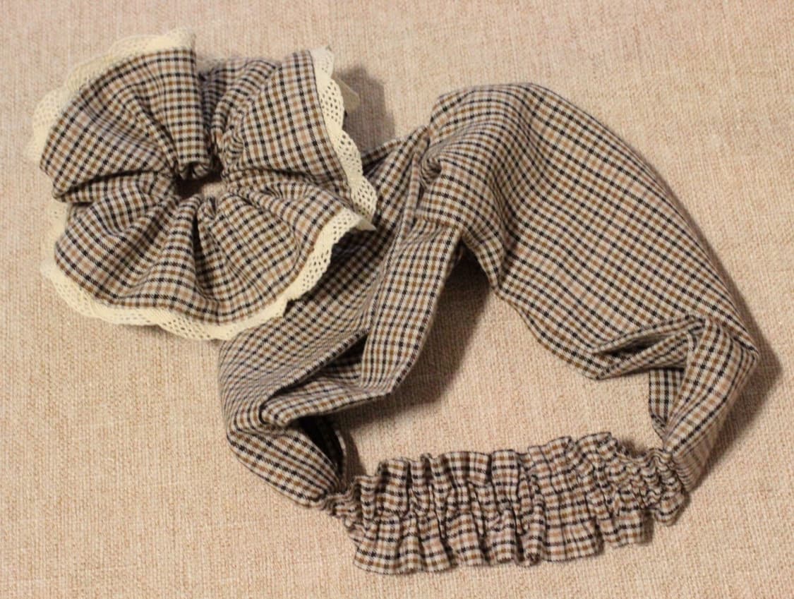 빈티지 업사이클링 핸드메이드 헤어밴드 스크런치 세트 상품이미지2