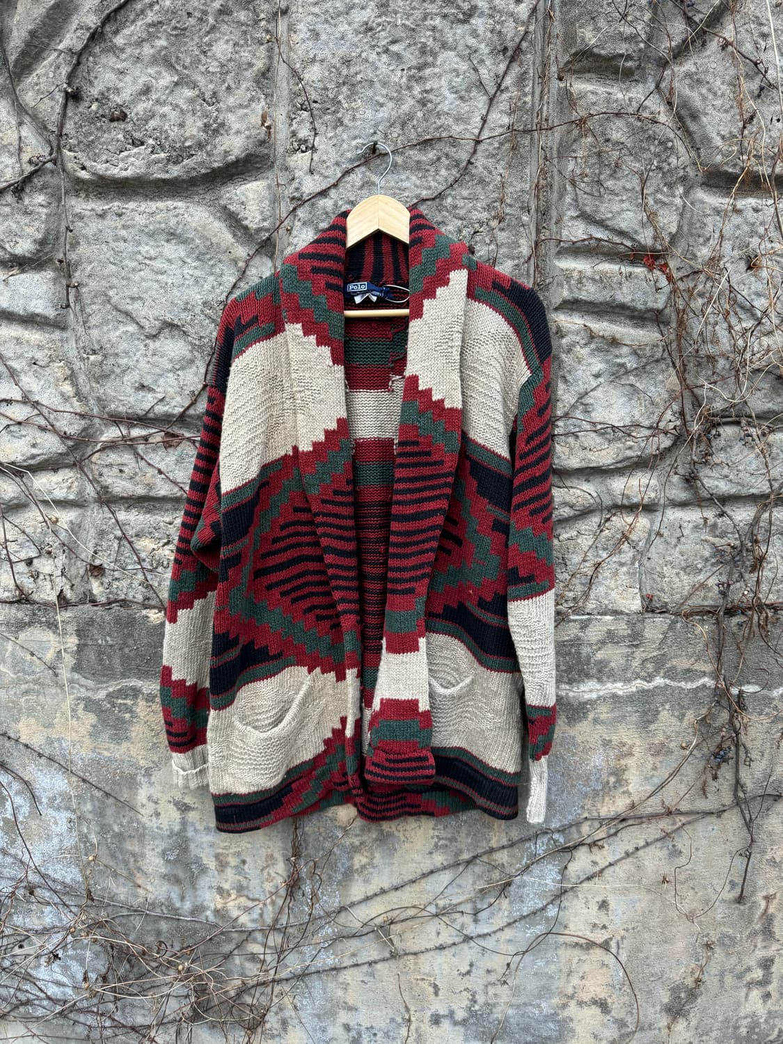 80~90s 폴로 랄프로렌 나바호 패턴 네이티브 문양 핸드 니트 가디건 상품이미지1