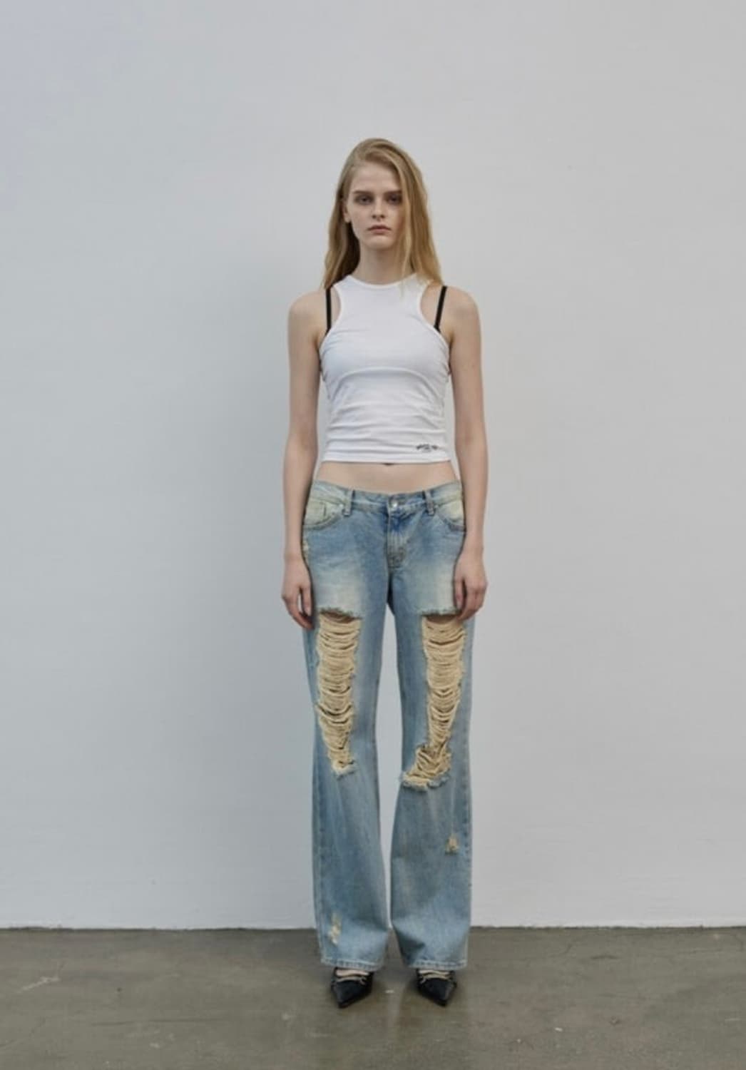 보헤미안서울 데미지 와이드 데님 상품이미지1