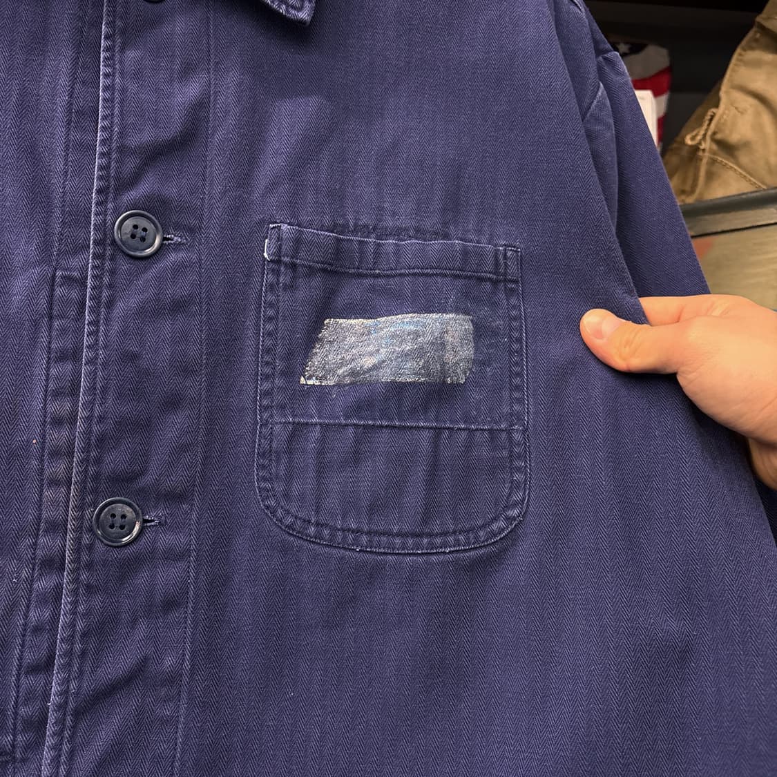 70~80s 오리지널 프렌치 워크 자켓 와이드 헤링본 트윌 N801 상품이미지6