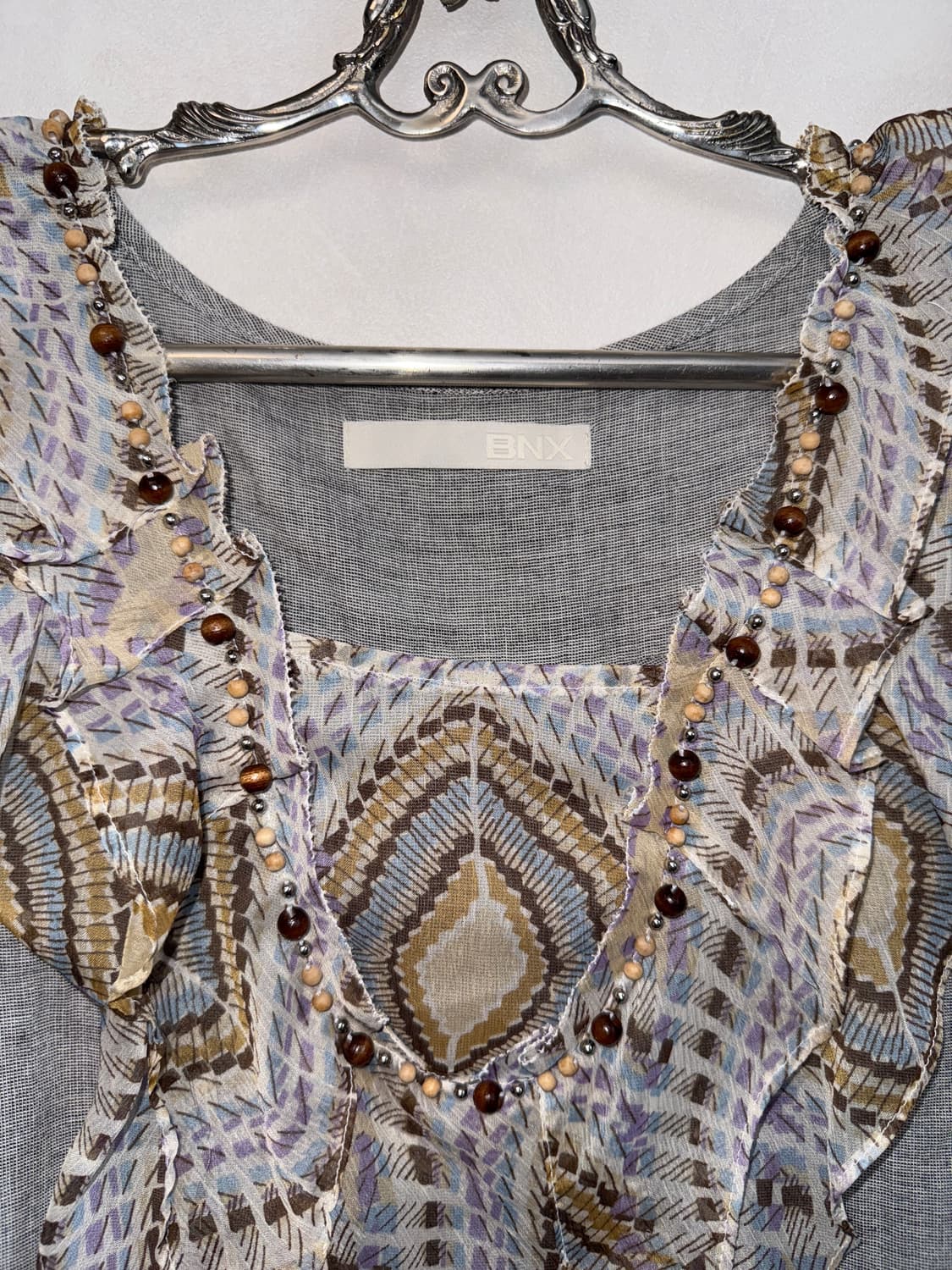 BNX gray ethnic wood beads python blouse 상품이미지7