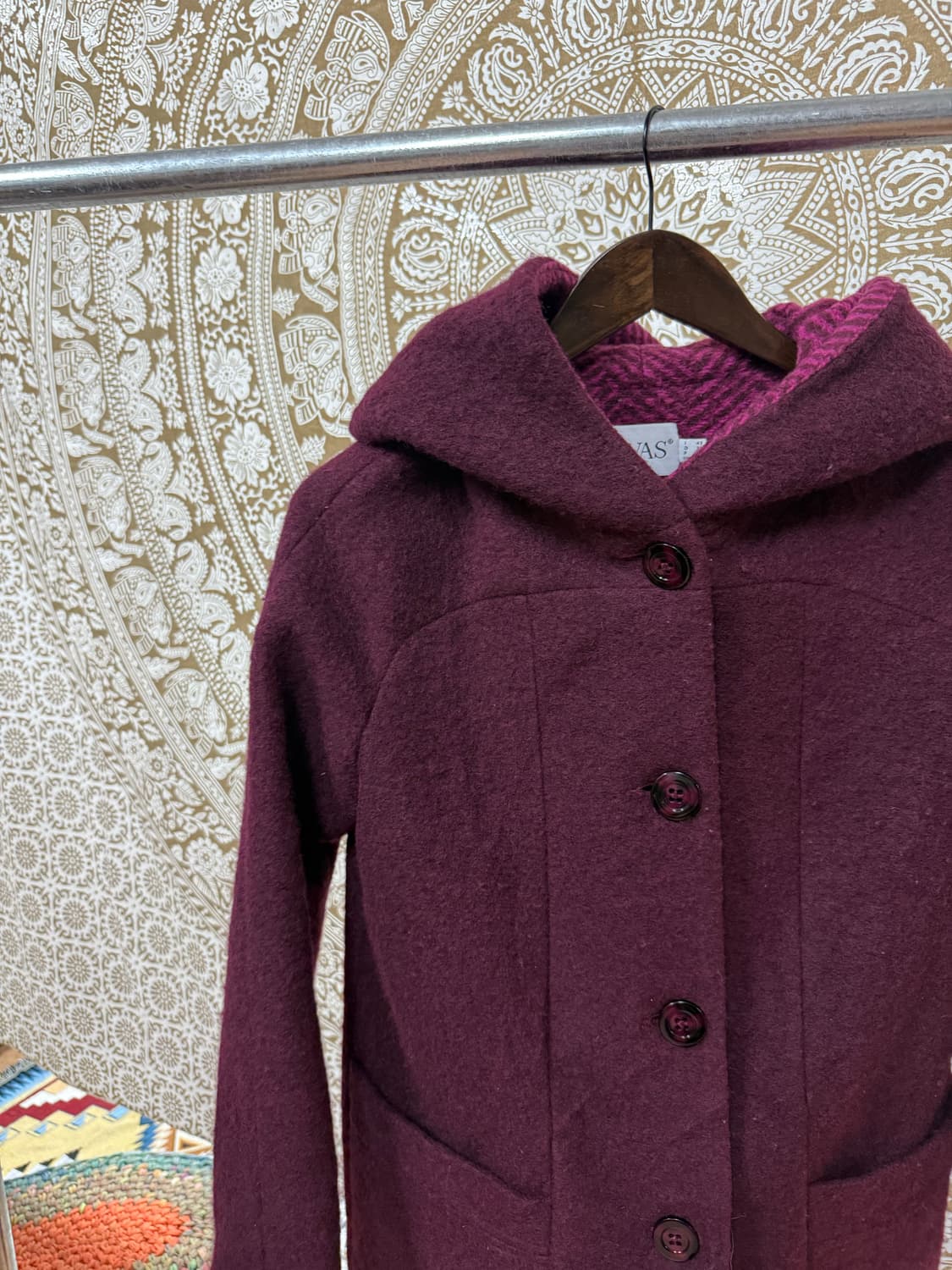 제페니즈 빈티지 모직 퍼플 후드 코트 상품이미지3