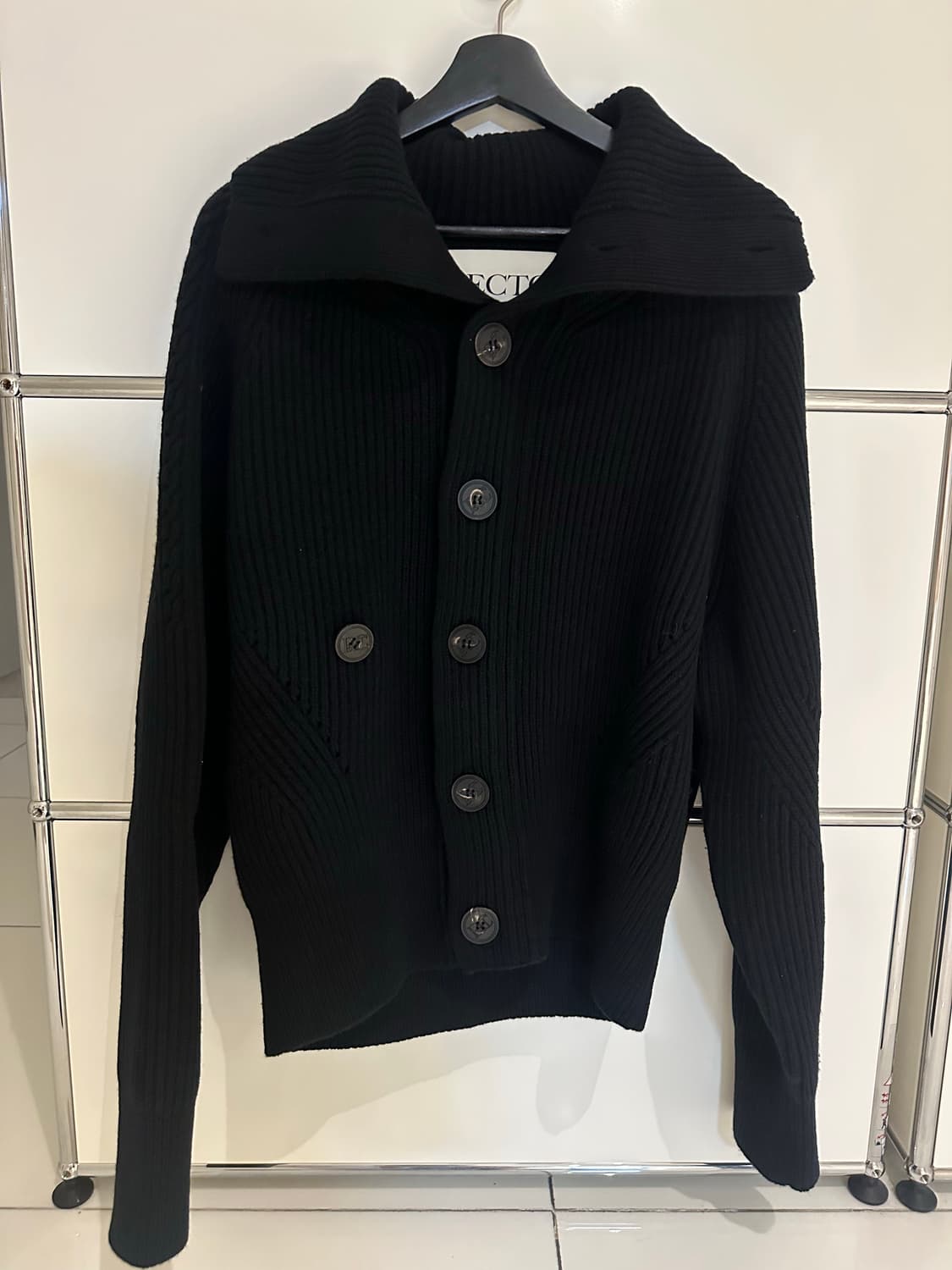 렉토 22fw 오버사이즈 카라 울 가디건 블랙 상품이미지2