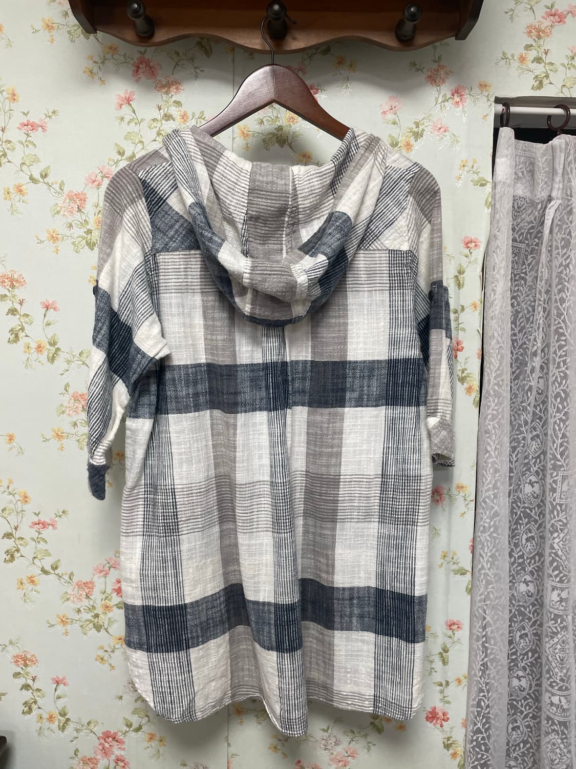 체크 후드 칠부 상의 상품이미지2