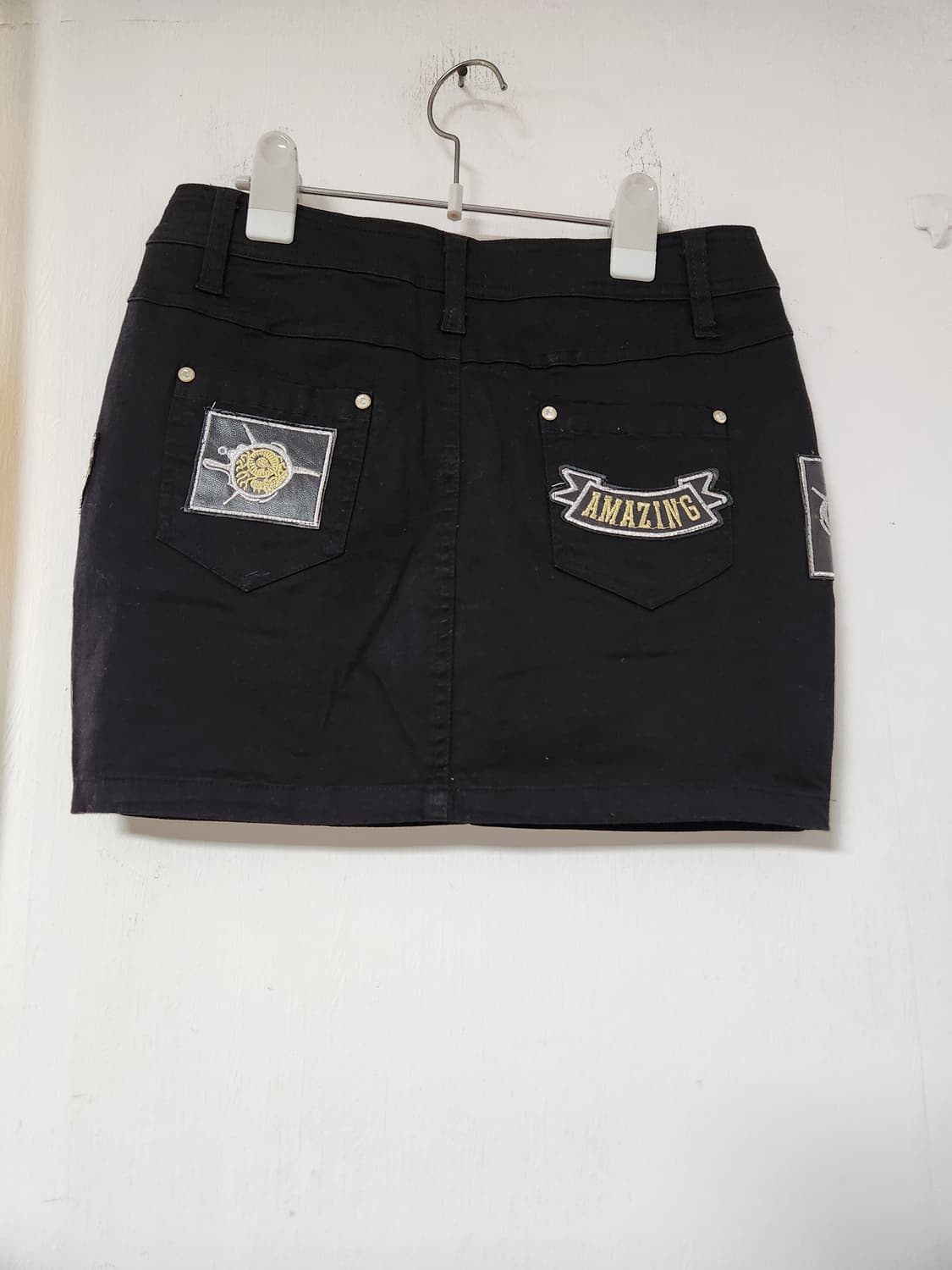 패치 블랙 미니 데님 스커트 치마 S(27) 상품이미지2