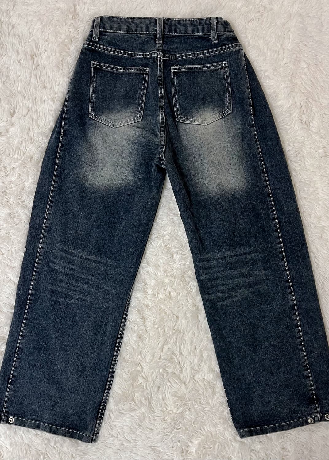 트릴리온 사이드 턱 스냅 버튼 와이드 데님 팬츠 (BLUE) 상품이미지2