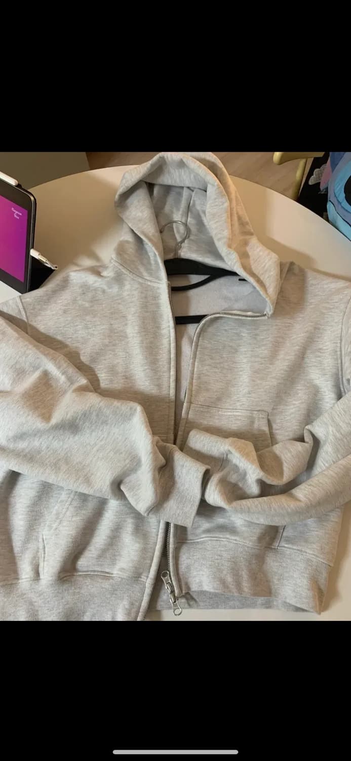 다이브인 크롭 후드집업 화이트 멜란지 2사이즈 상품이미지1