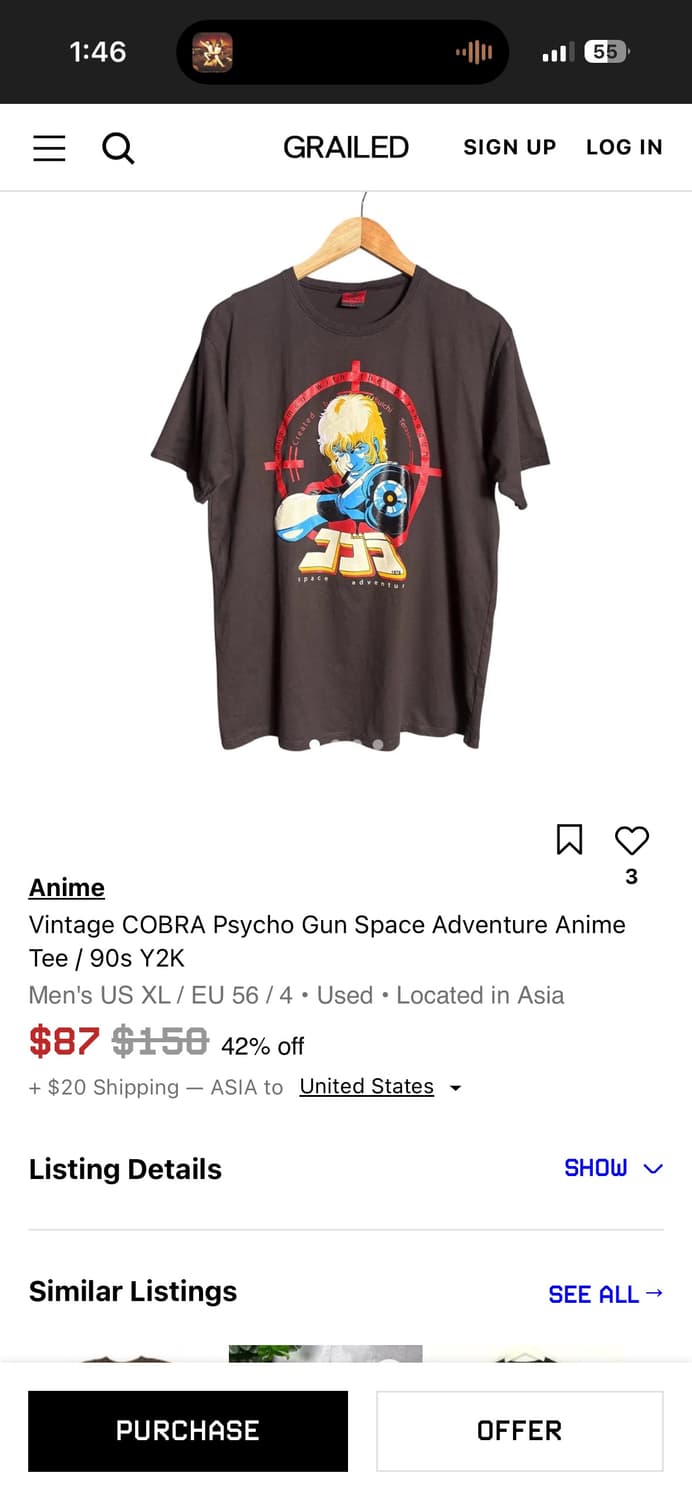 90-00s 빈티지 테라사와 부이치 코브라 애니 티셔츠 밴드 티셔츠 상품이미지6