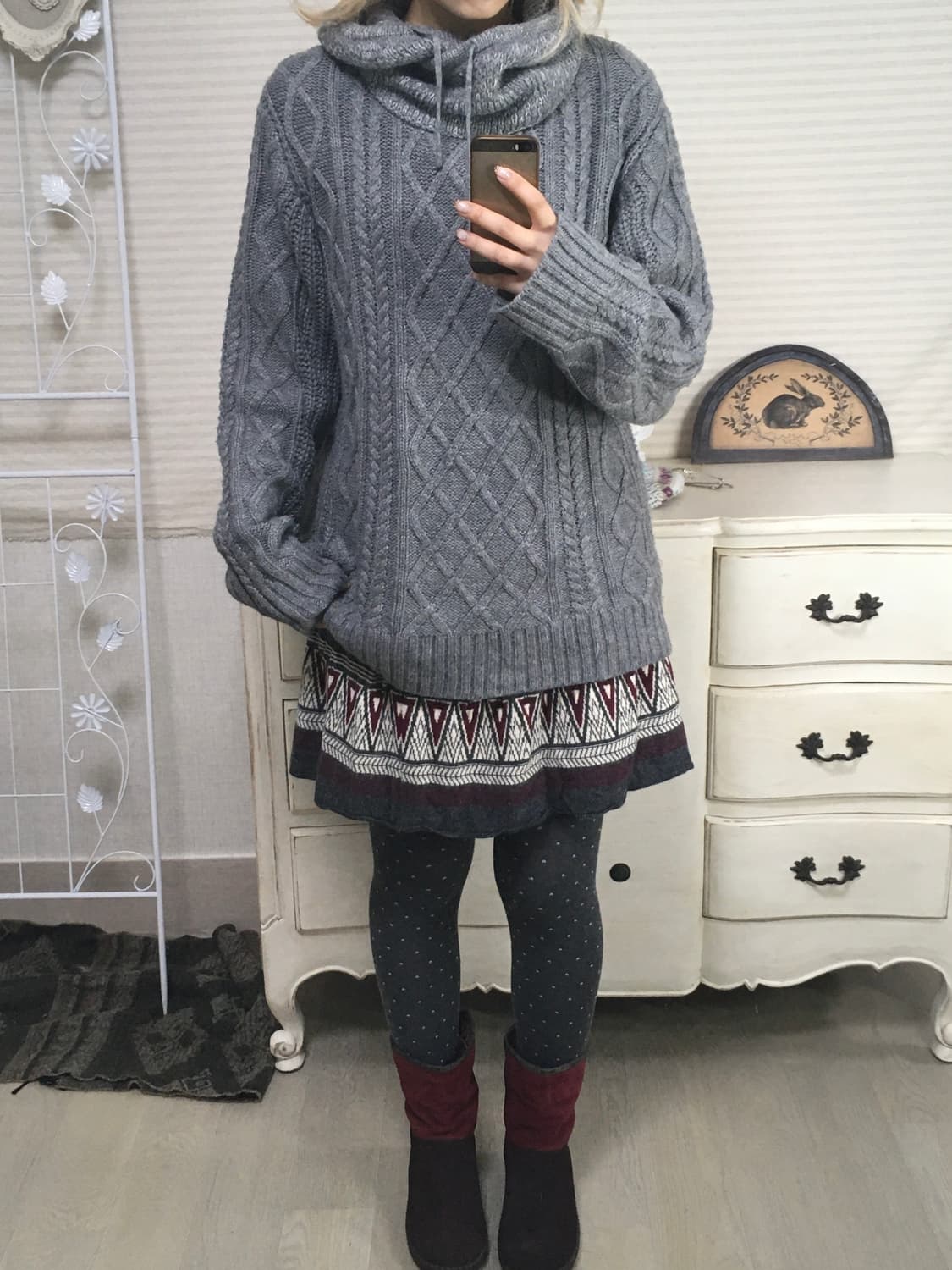 jpn vintage 그레이 터틀넥 꽈배기 후드 니트 상품이미지2