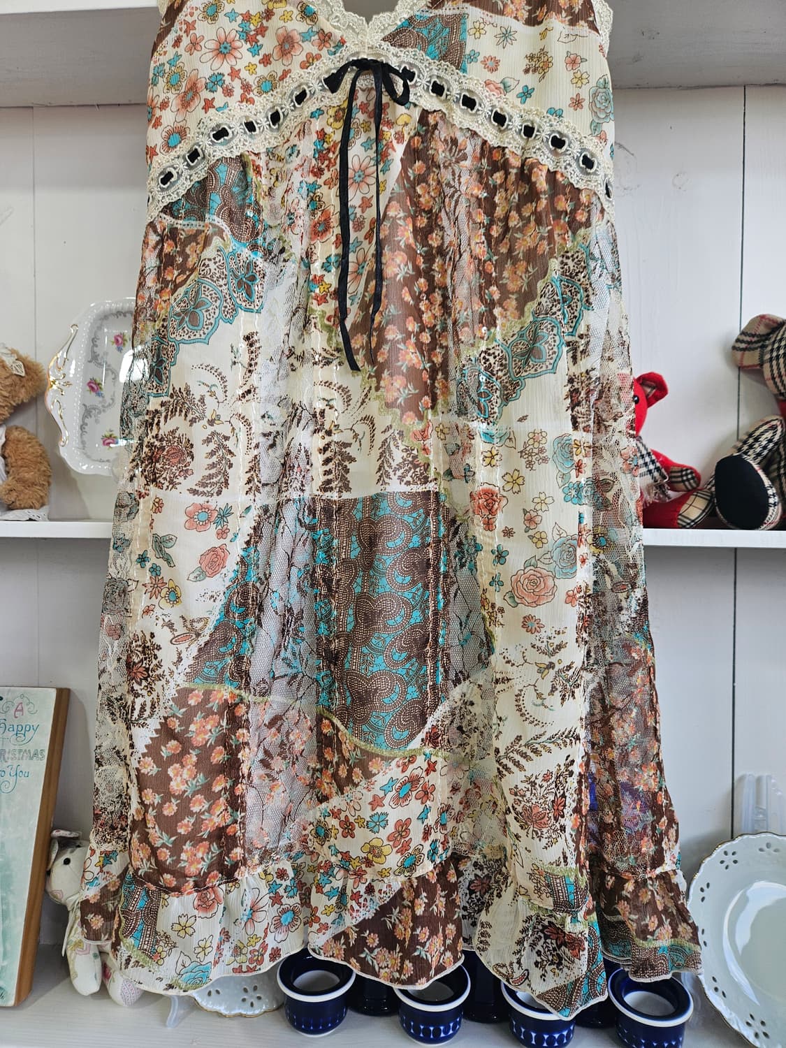 패치워크 플라워 쉬폰 슬립 원피스 상품이미지4