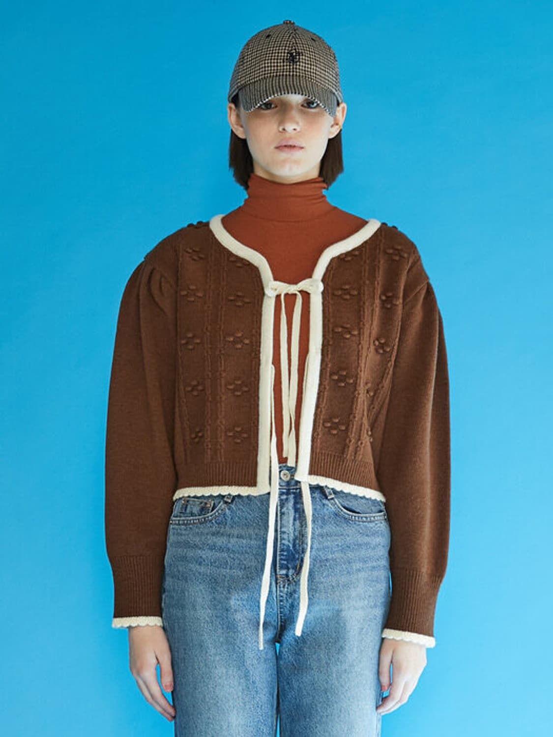 택O) 유어네임히얼 리본이 가디건 브라운 상품이미지2