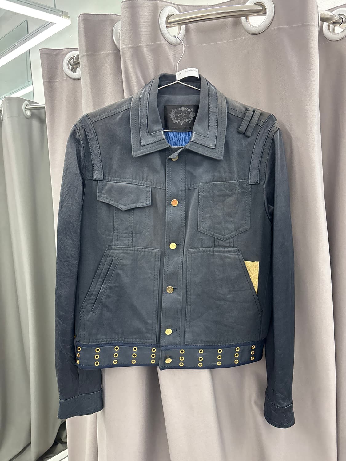 골드네이비 레더소매 코튼자켓 상품이미지1