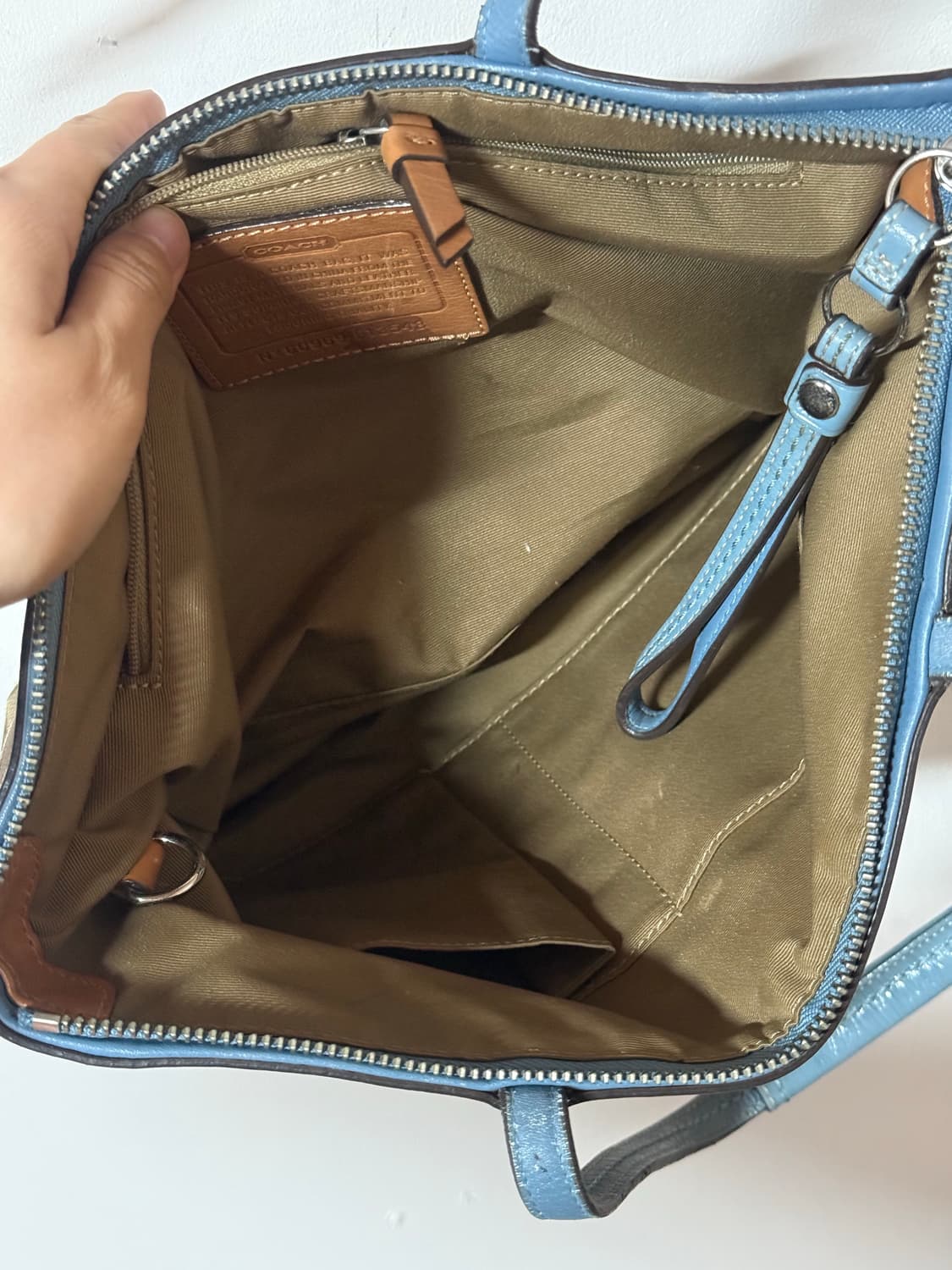 코치 COACH 시그니처 자카드 스카이블루 배색 토트백 숄더백 상품이미지7