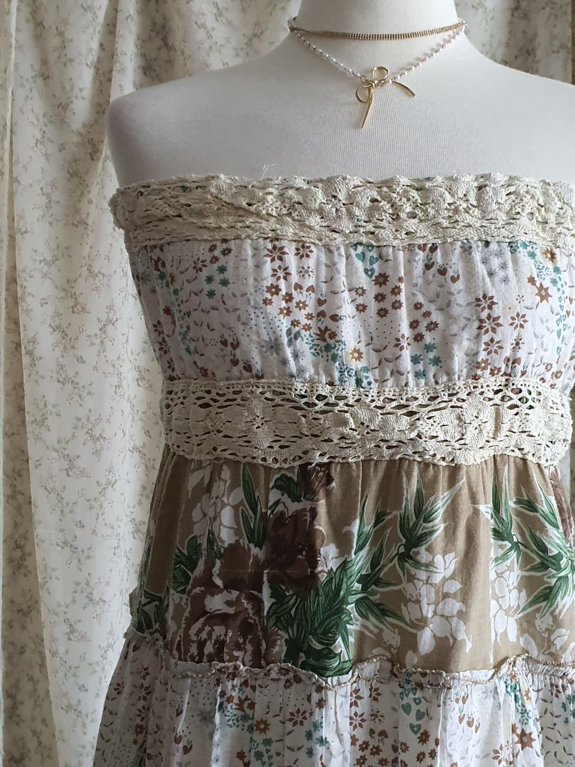 [모리걸-리폼완료] 패치워크 롱스커트 플라워 패턴 캉캉 튜브탑 원피스 상품이미지2