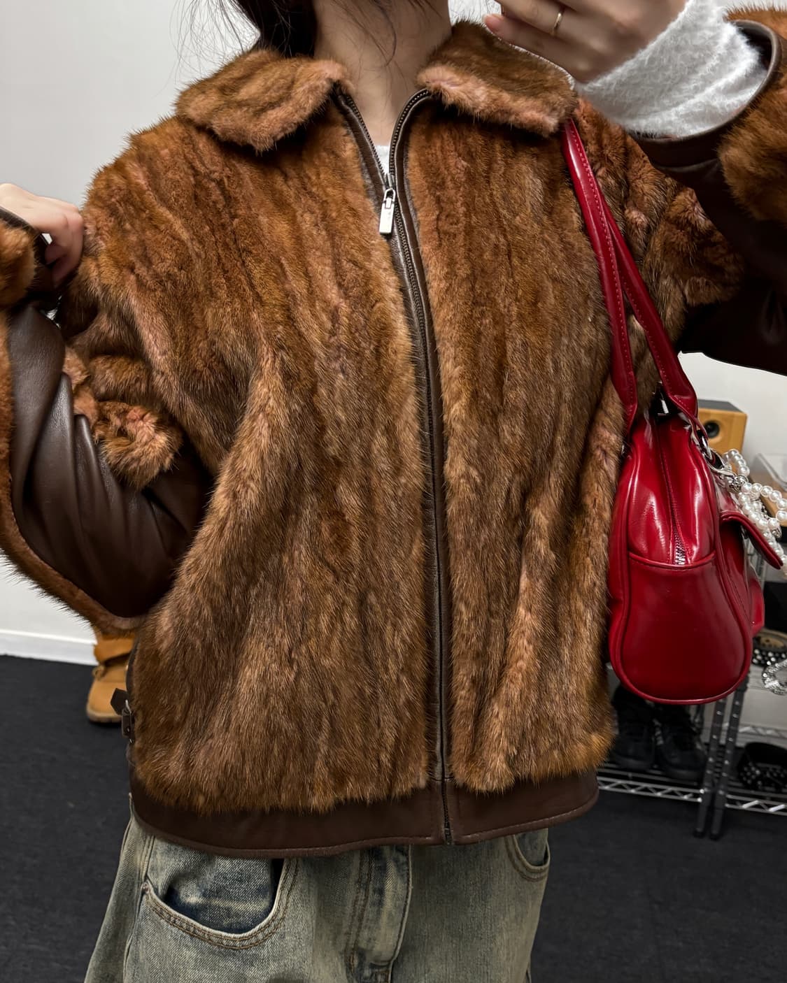 올드 빈티지 리얼레더 밍크 퍼 자켓 브라운 상품이미지1