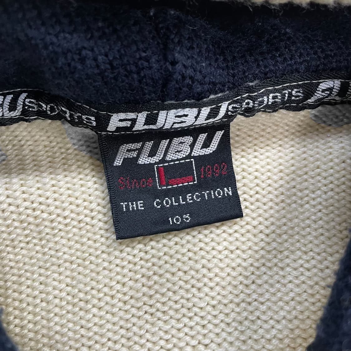 후부 Fubu 90s 스펠 로고 니트 후드 집업 아이보리 상품이미지3