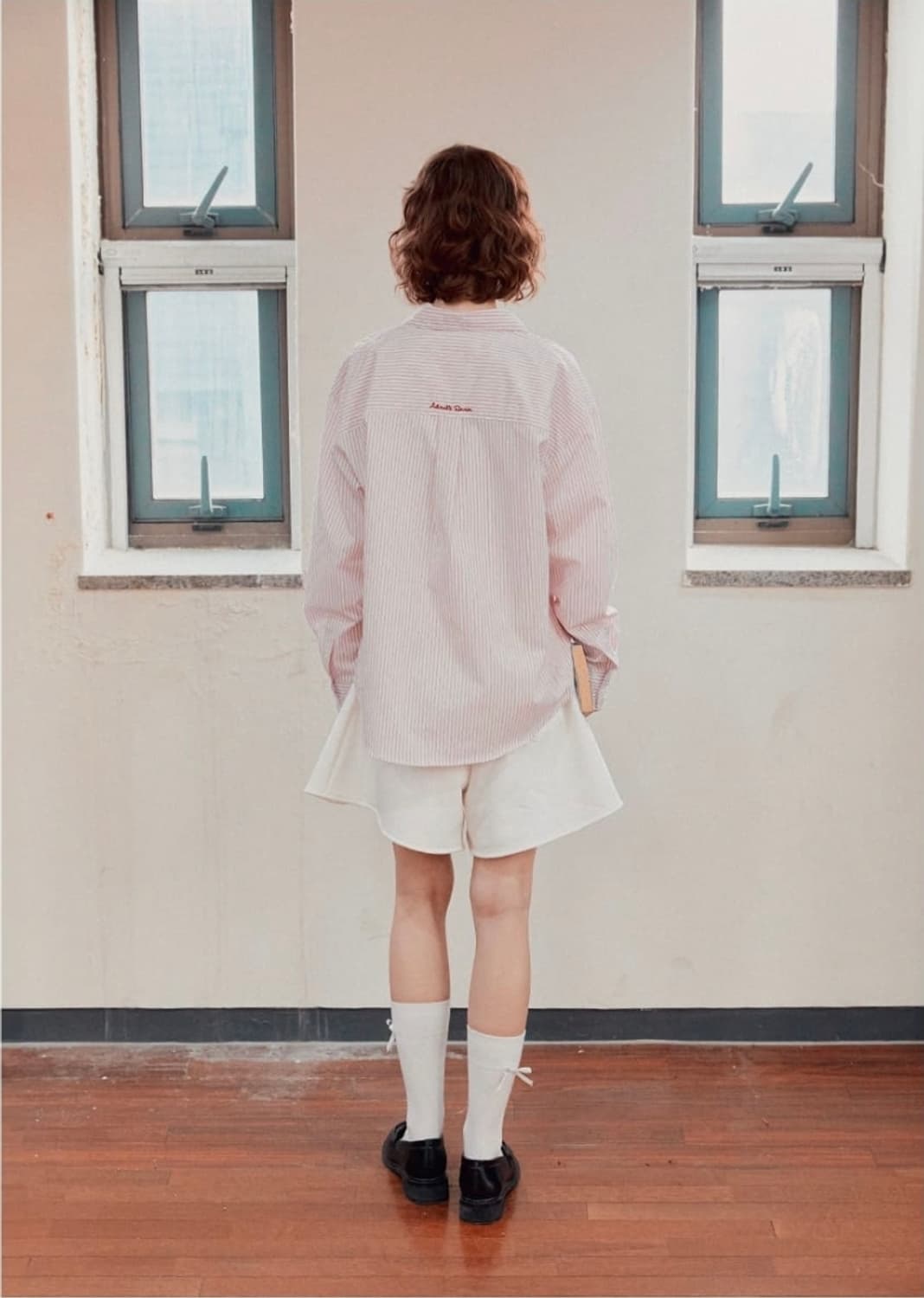 ronron 론론 라운드 카라 포켓 셔츠 핑크스트라이프 상품이미지2