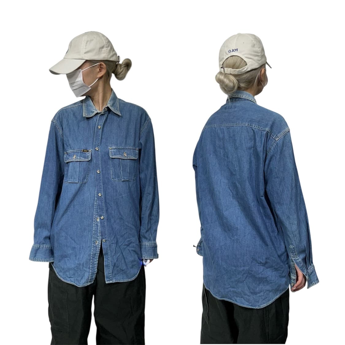 리 데님 워크 셔츠 오버핏 청 셔츠 L 상품이미지1