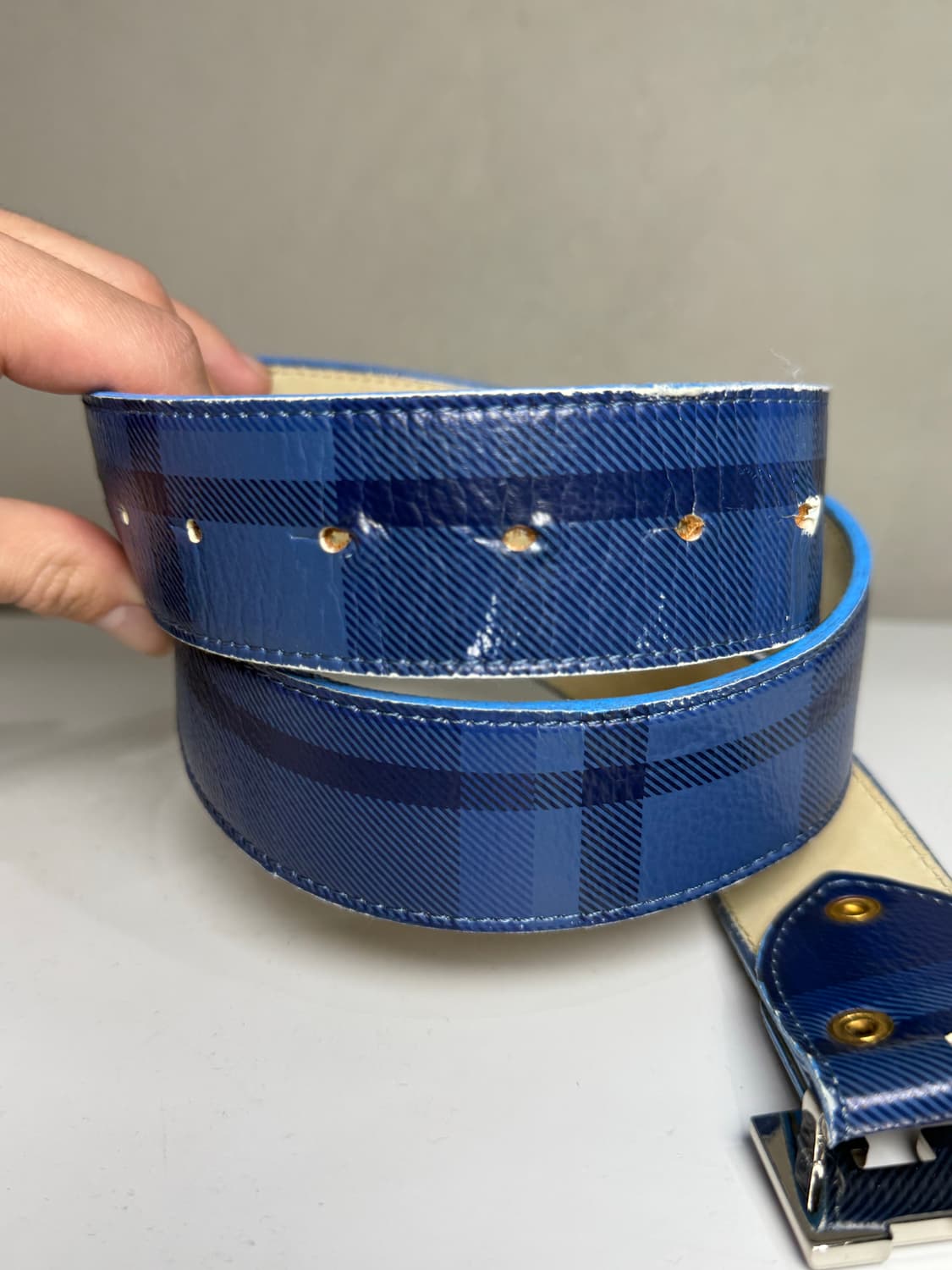 니고 시절 진짜 베이프 아카이브 소가죽 체크 패턴 벨트 상품이미지2