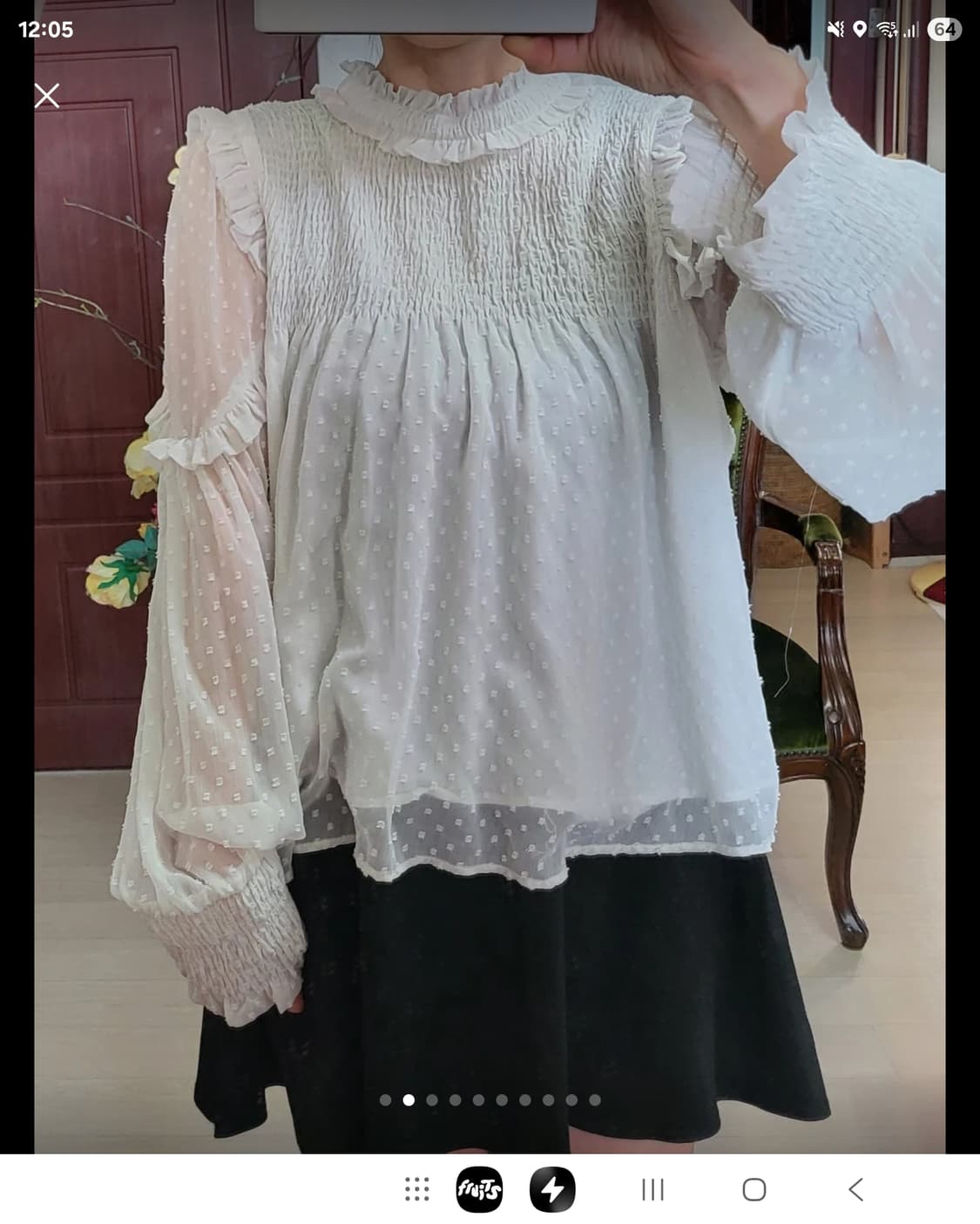 자라 쉬폰 레이스 레이어드 블라우스 스머그드 상품이미지1