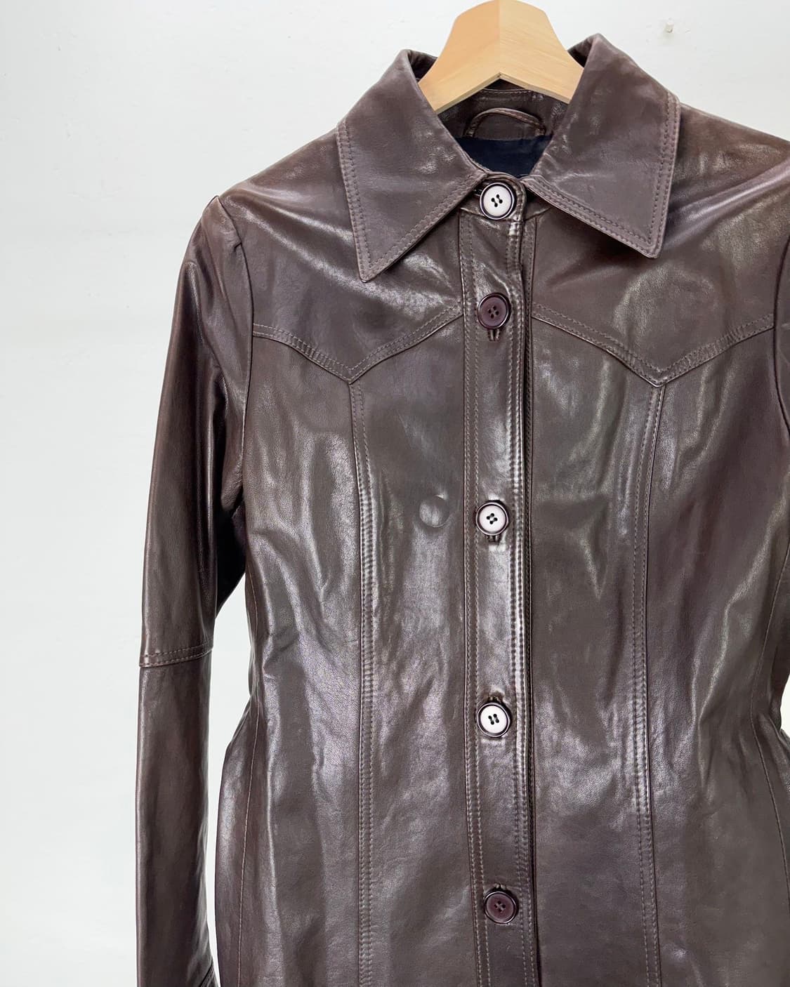 간트 다크 브라운 벨티드 하슬러 제뉴윈 레더 셔츠 자켓 상품이미지2