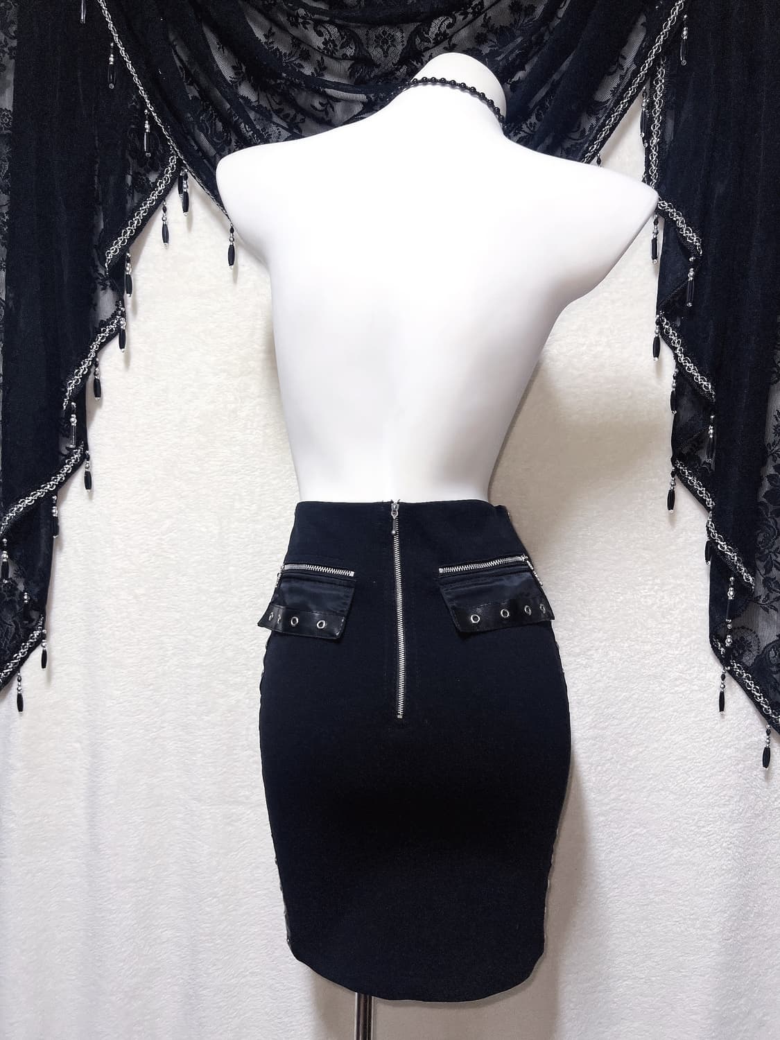 고스펑크 블랙 레더 펀칭 섹시 H라인 스커트 긱시크 y2k 갸루 시부야 상품이미지4