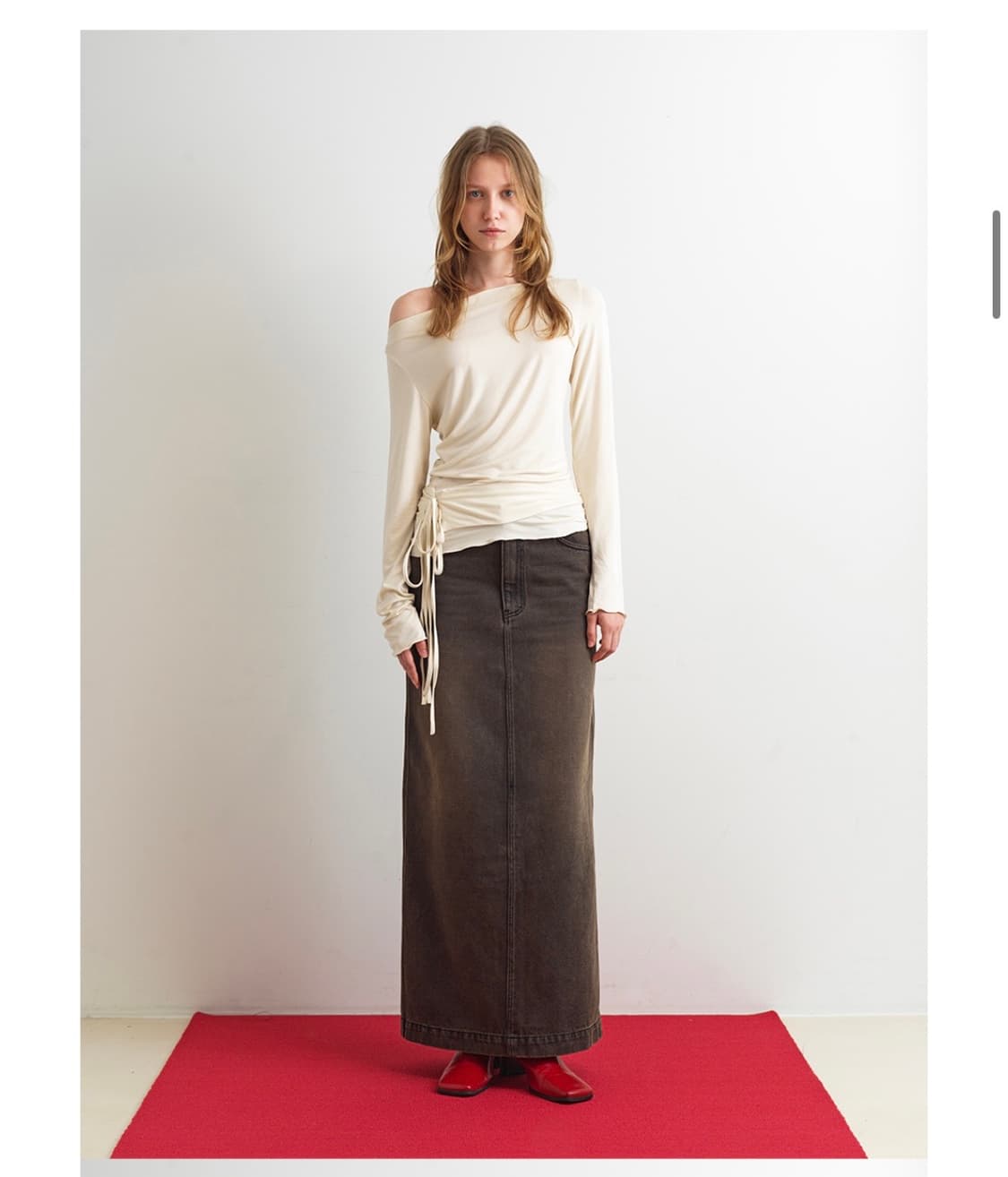 아옵트 데님 롱스커트 브라운 상품이미지4