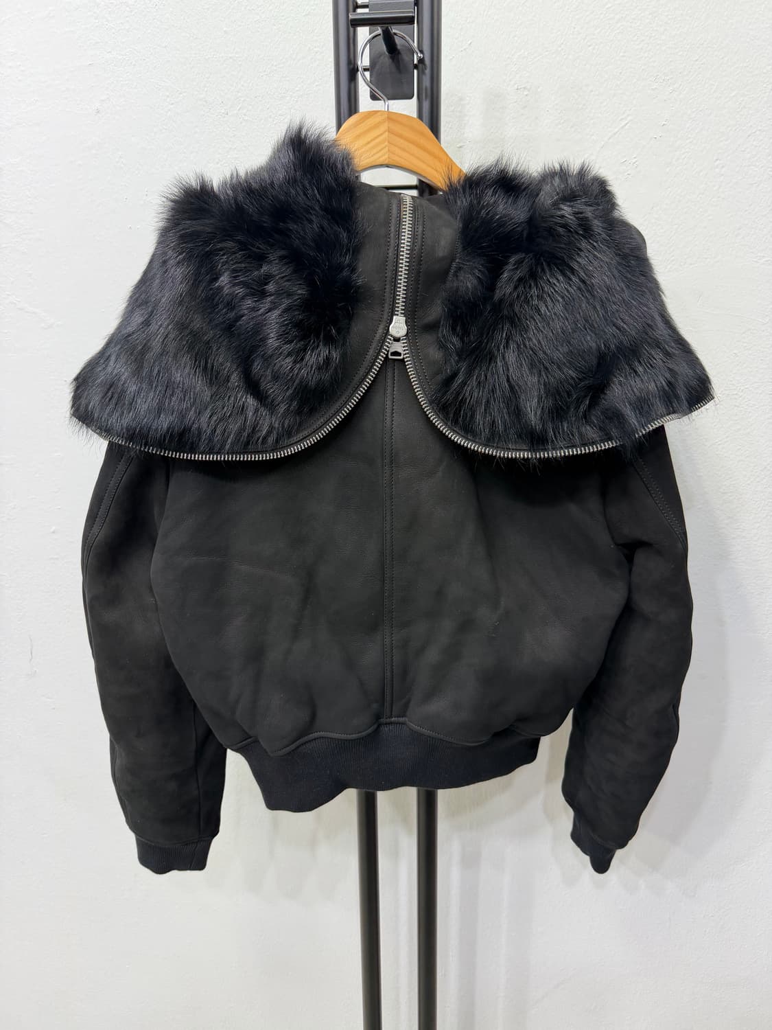 정품) 올세인츠 여성 레더 퍼 가죽자켓 봄버 스타일 S 상품이미지5