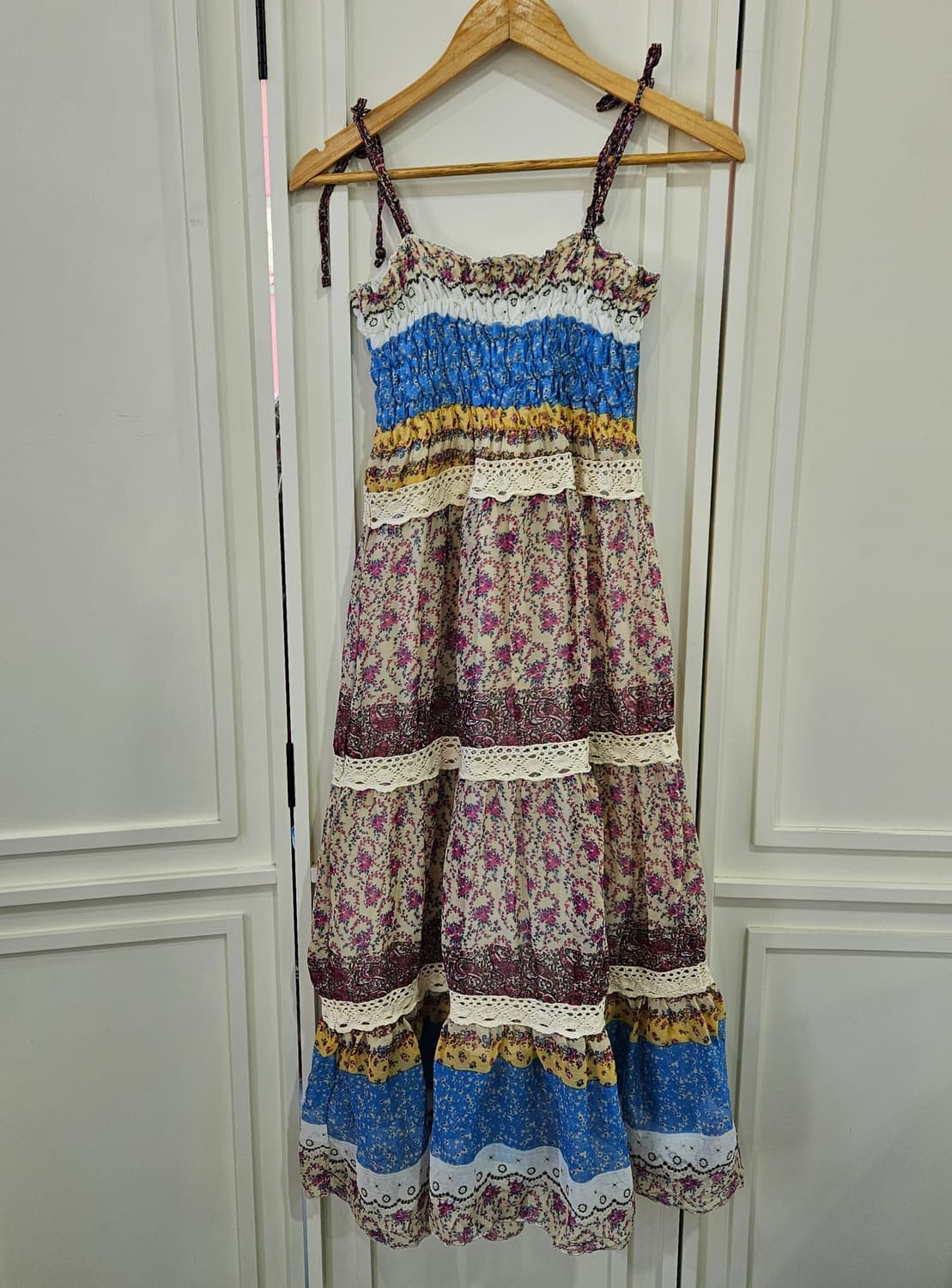 플라워 패턴 롱 원피스 끈나시 원피스 상품이미지2