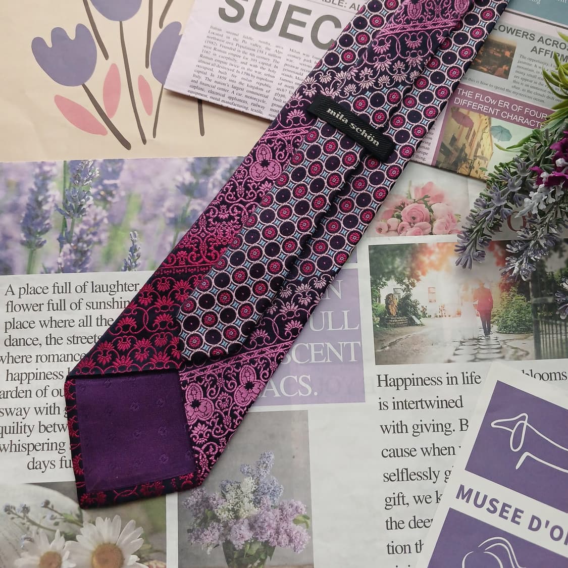 밀라숀 실크 퍼플 플로럴 자카드 넥타이 9.2cm A+등급 A18612
 상품이미지4