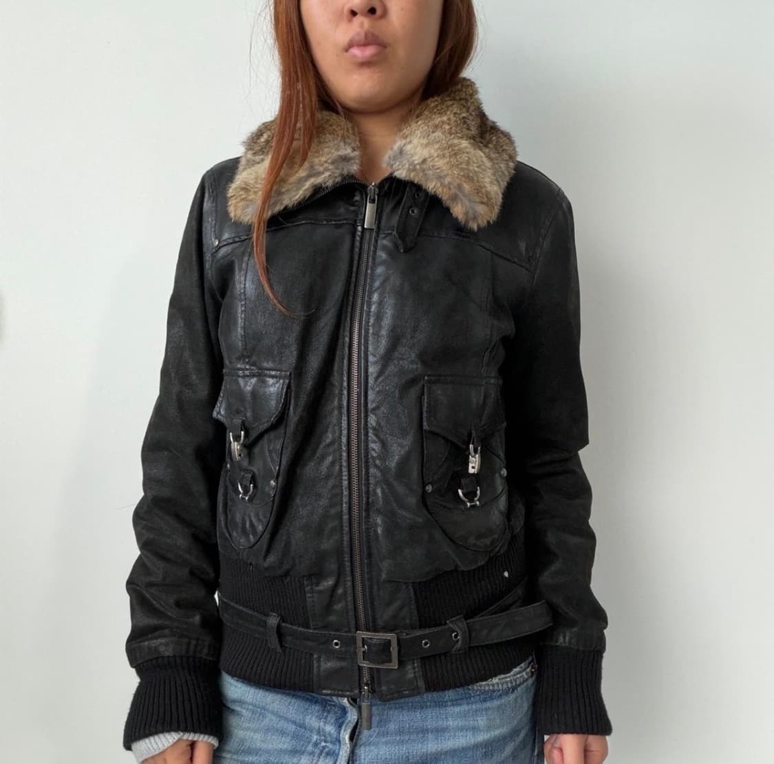 Vintage leather fur jacket 상품이미지1
