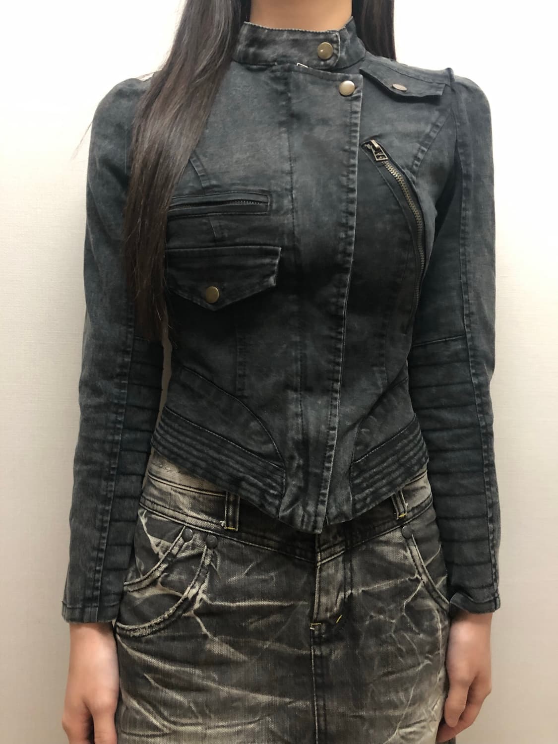 빈티지 블랙 펑크 데님 자켓 상품이미지4