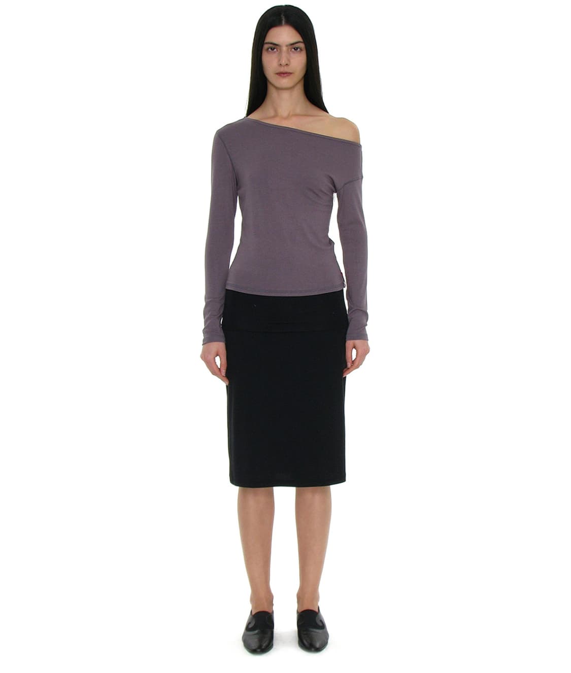 파르티멘토 우먼 PWC 폴딩 웨이스트 저지 미디스커트 블랙, M 상품이미지1