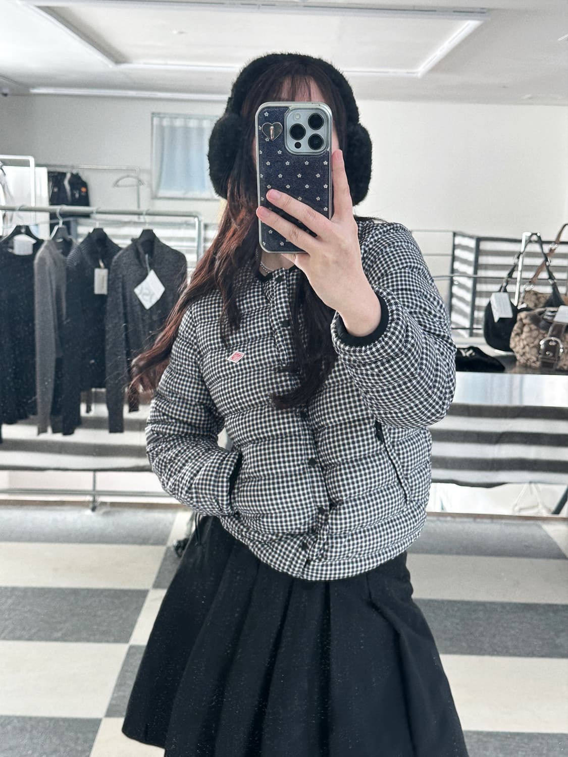 단톤 24FW 체크 크루넥 경량 패딩  상품이미지1