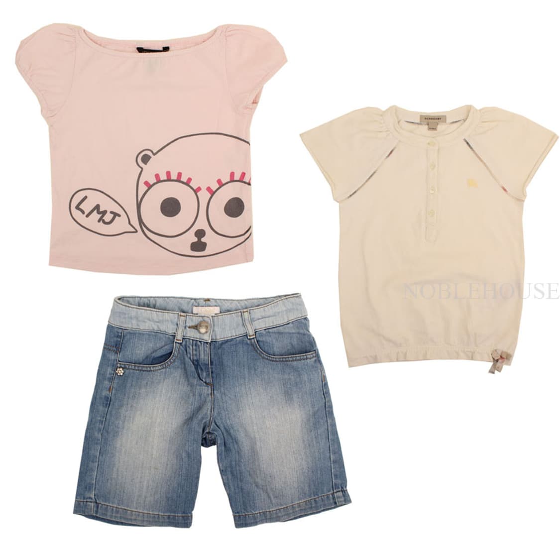 끌로에 데님반바지/버버리/마크 티셔츠 여아용 3종 세트 상품이미지1