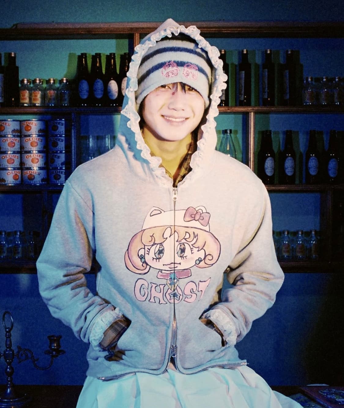 나이스고스트클럽 고스트소울걸 캣 레이스 후드집업 그레이 M 상품이미지7