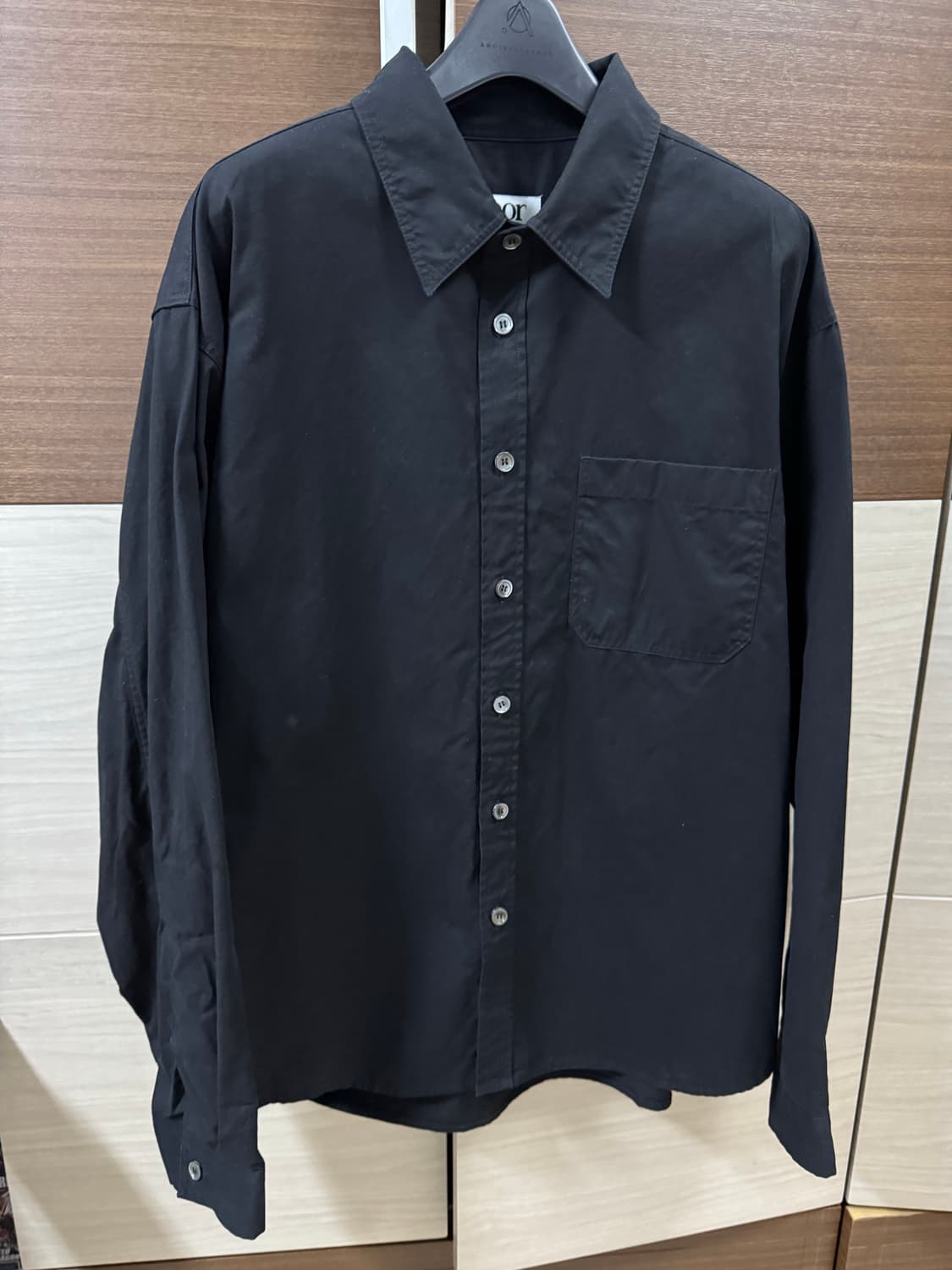 쿠어 가먼트 워시드 코튼 셔츠 블랙 S 상품이미지1