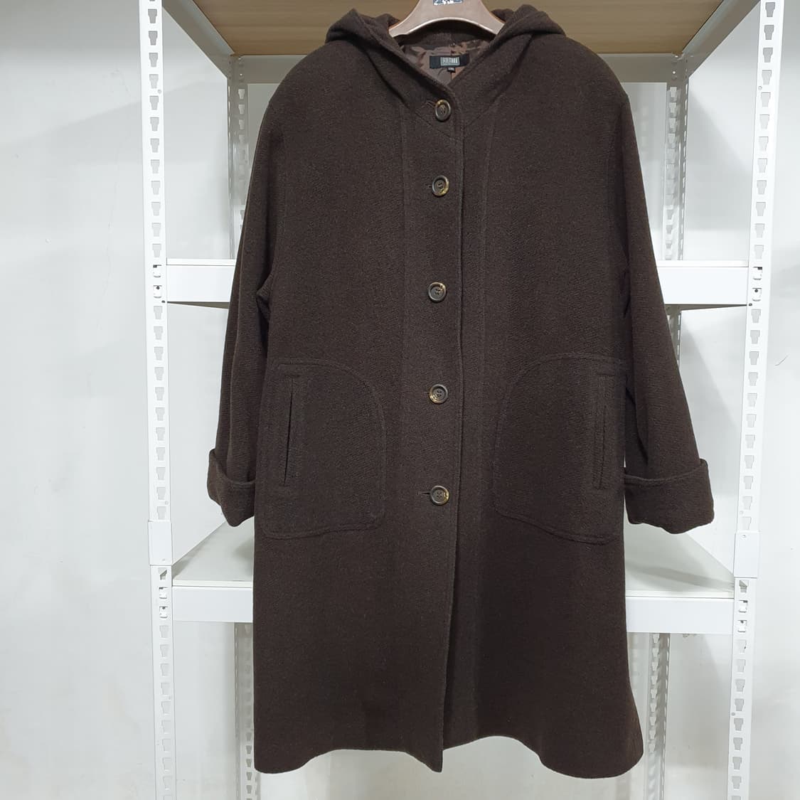 빈티지 일제 브라운 모 100% 롱 후드 코트 상품이미지1