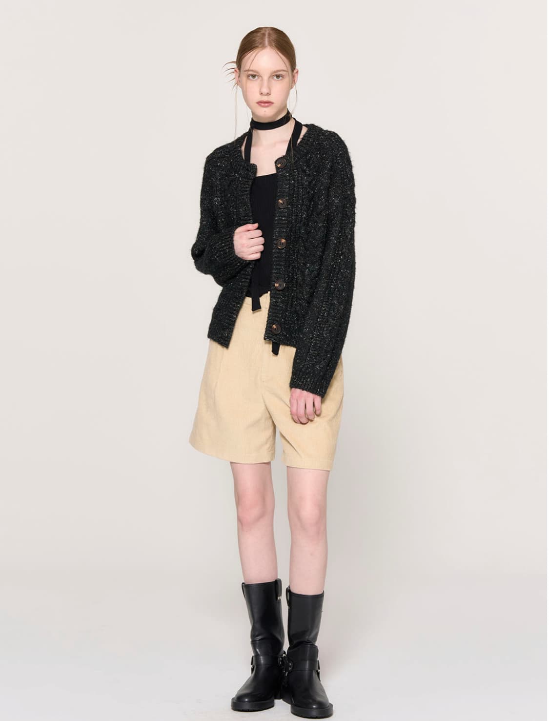 제너럴아이디어 울 더스트 케이블 가디건 블랙 상품이미지1