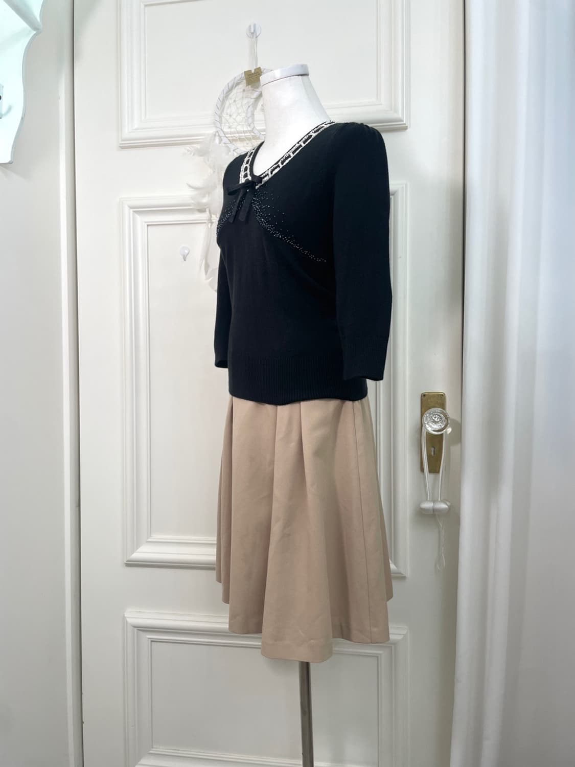 black lace beads point feminine knit top 상품이미지3