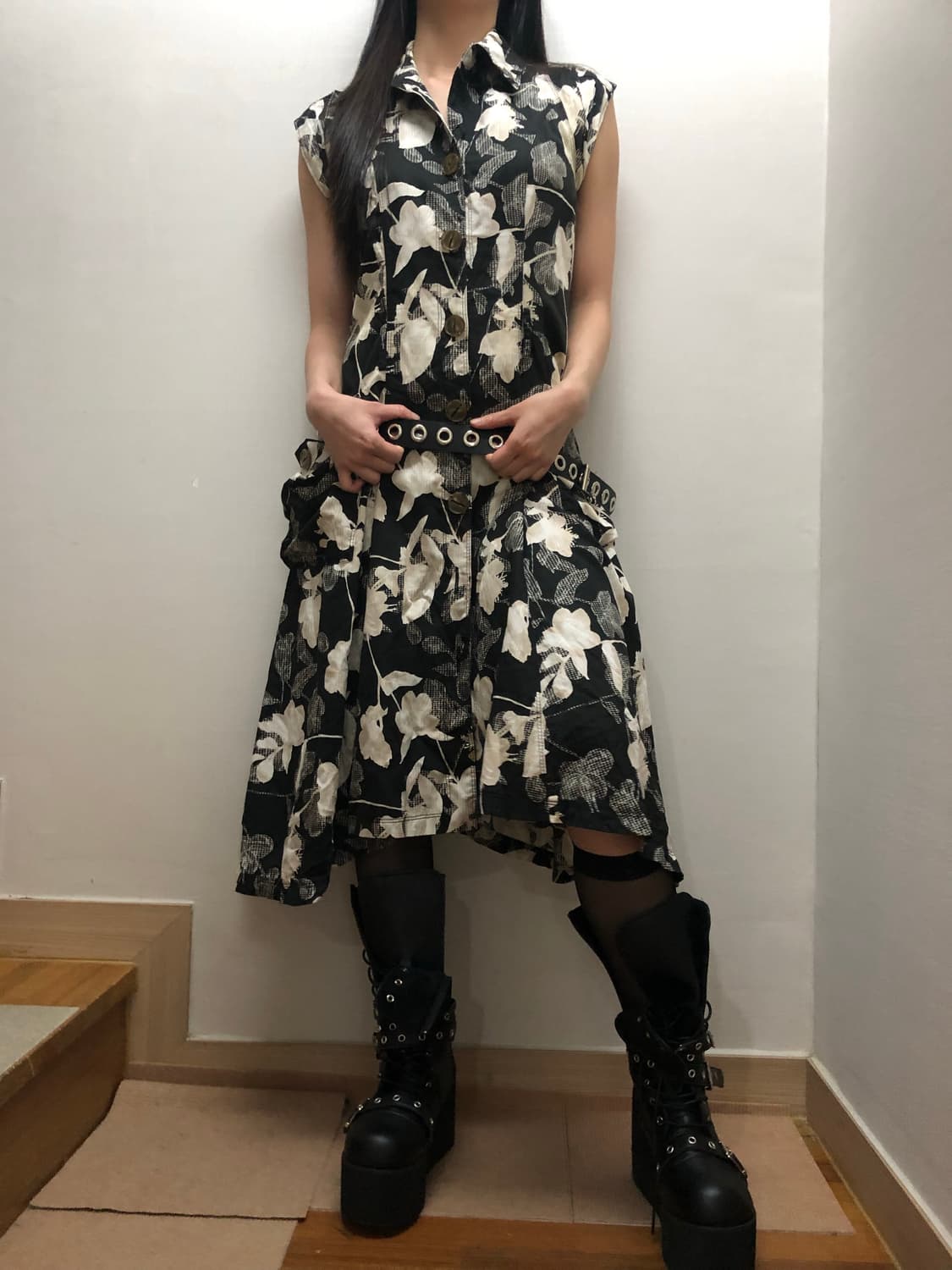 빈티지 블랙 오리엔탈 플라워 원피스 상품이미지3