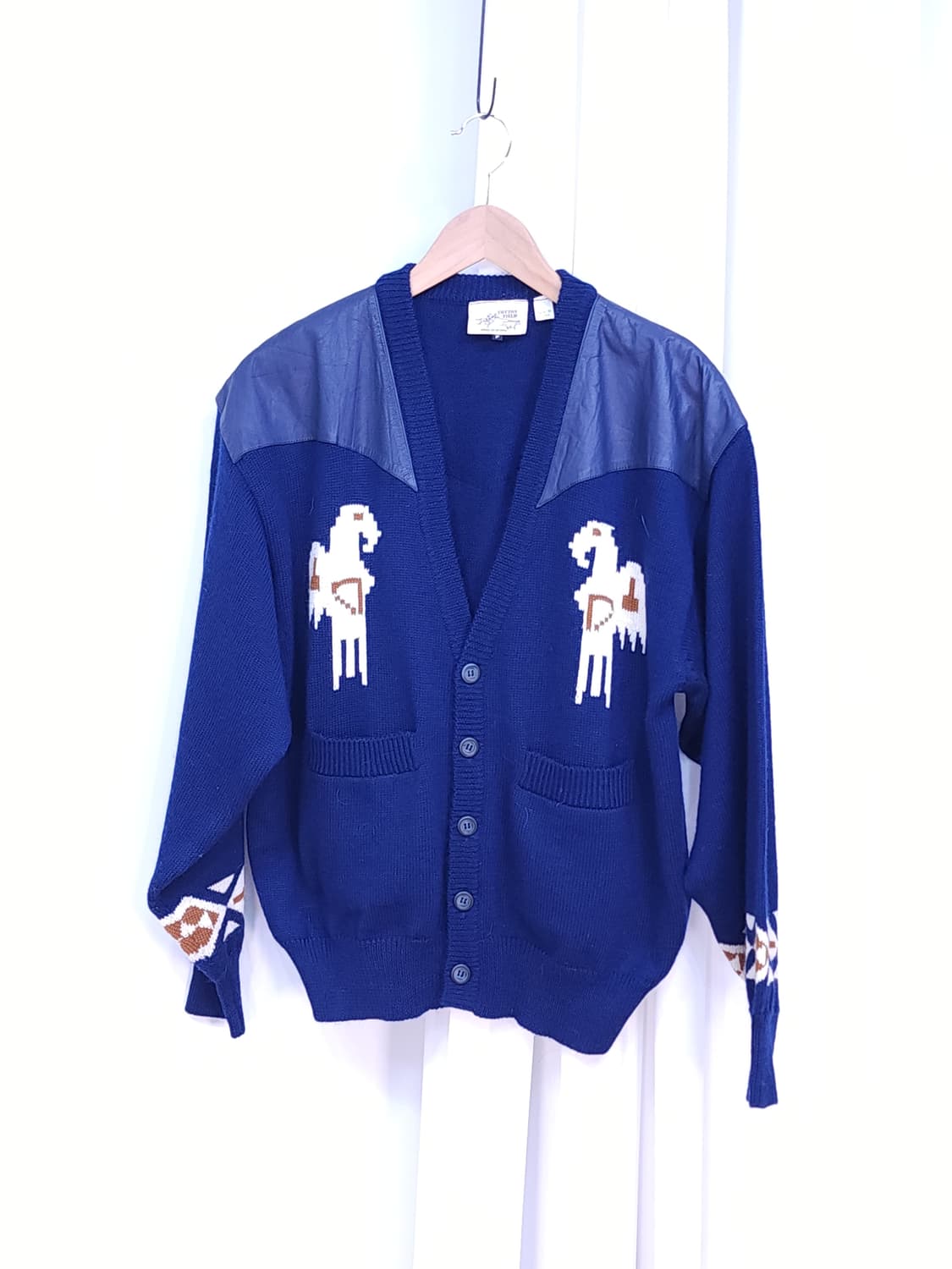 레더견장 울 가디건 상품이미지6