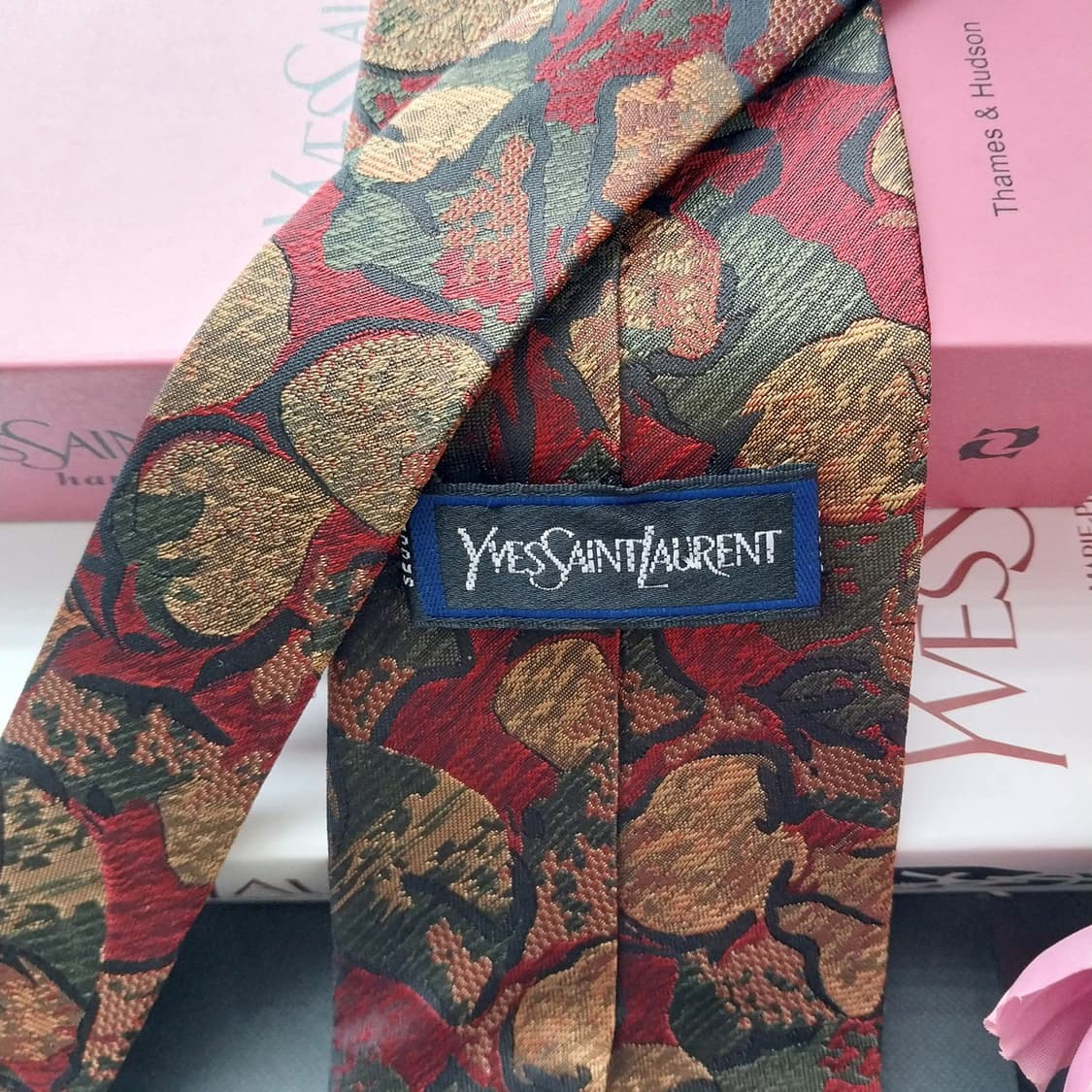 입생로랑 브라운 & 레드 자카드 패턴 넥타이 9cm A+등급 K2624 상품이미지6