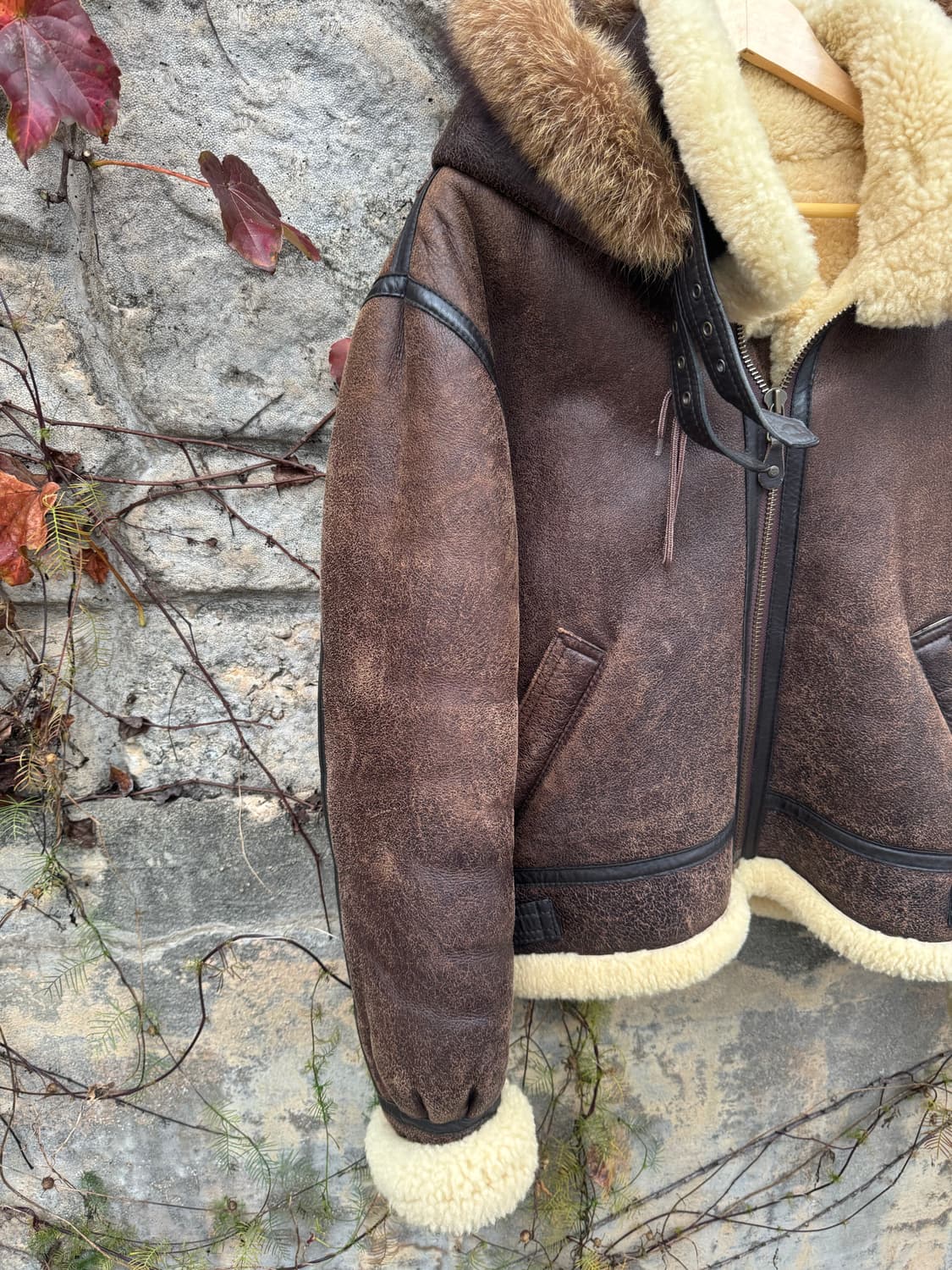 90s wind aromr 미군 b-3 쉽스킨 무통 무스탕 가죽 자켓 상품이미지4